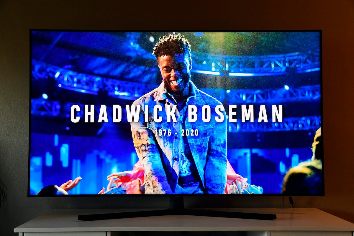 In Memoriam for Chadwick Boseman, viewed on a television screen, is seen during the 2020 MTV Video Music Awards broadcast on August 30, 2020