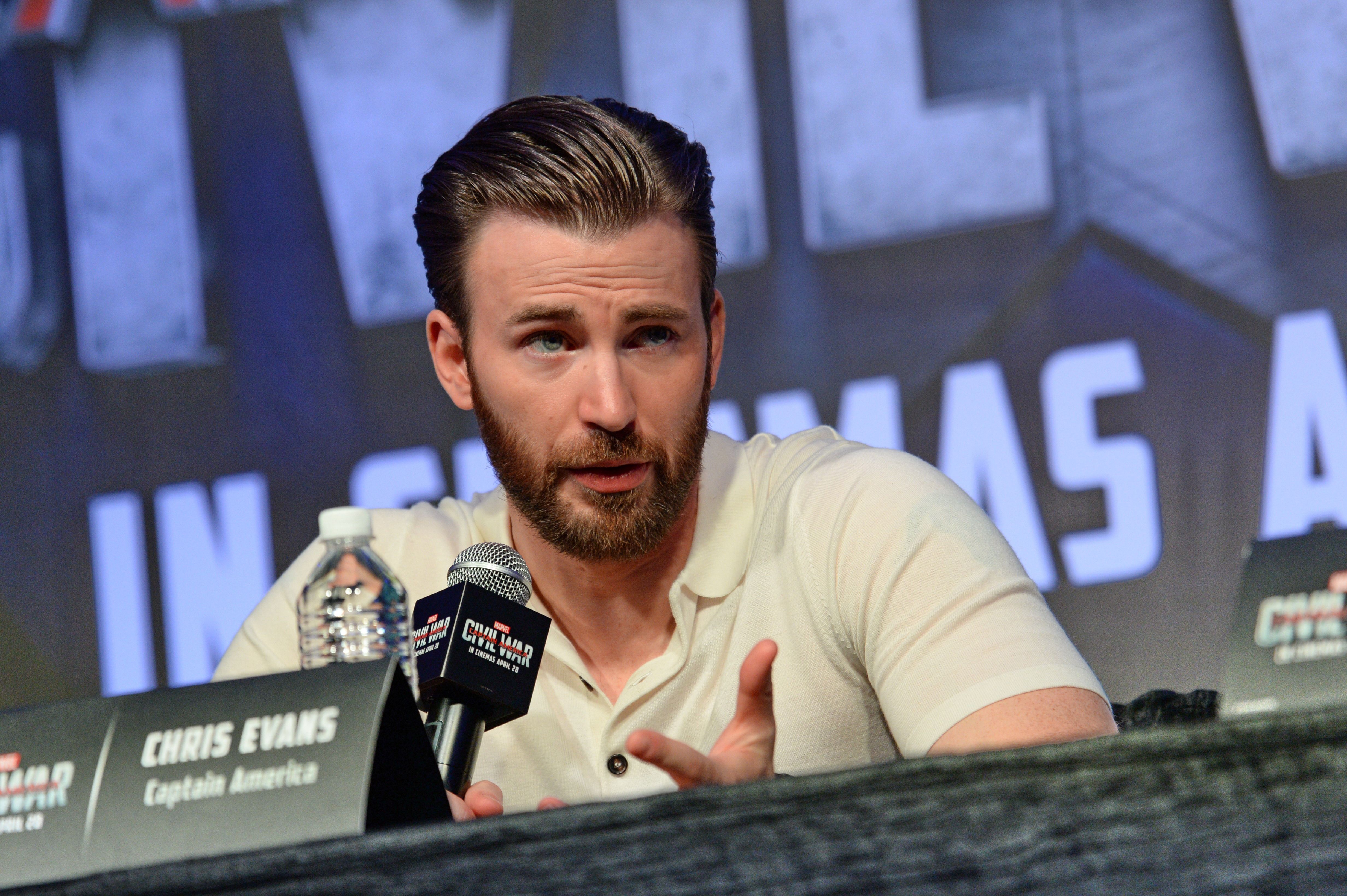 US actor Chris Evans attends a press conference at Marina Bay Sands