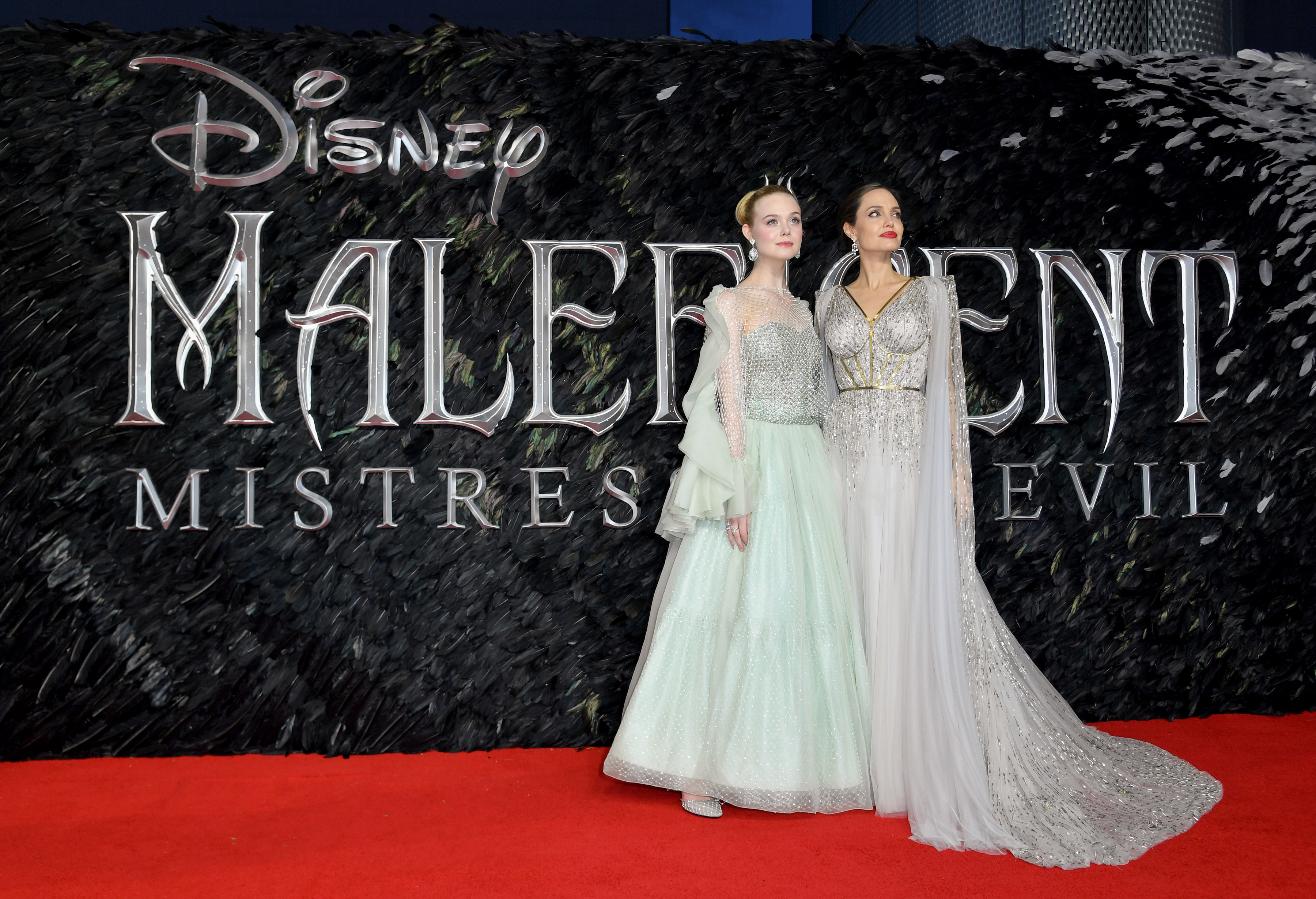 Elle Fanning and Angelina Jolie attend the European Premiere of Disney's 'Maleficent: Mistress of Evil'