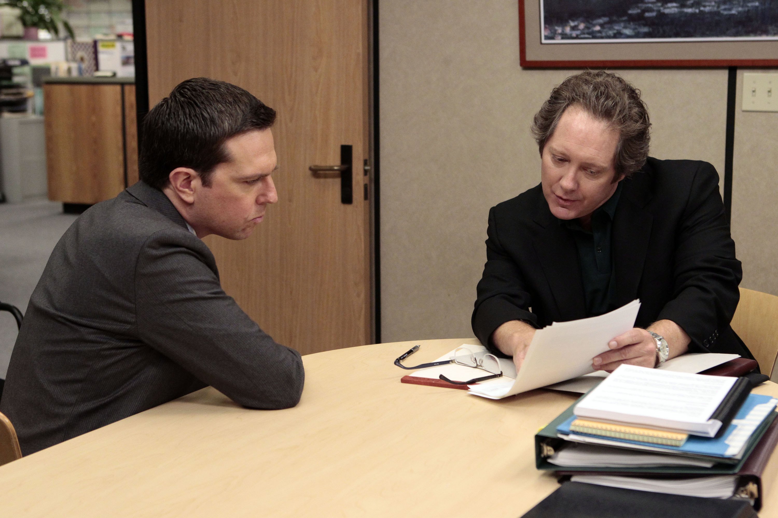 Ed Helms as Andy Bernard and James Spader as Robert California