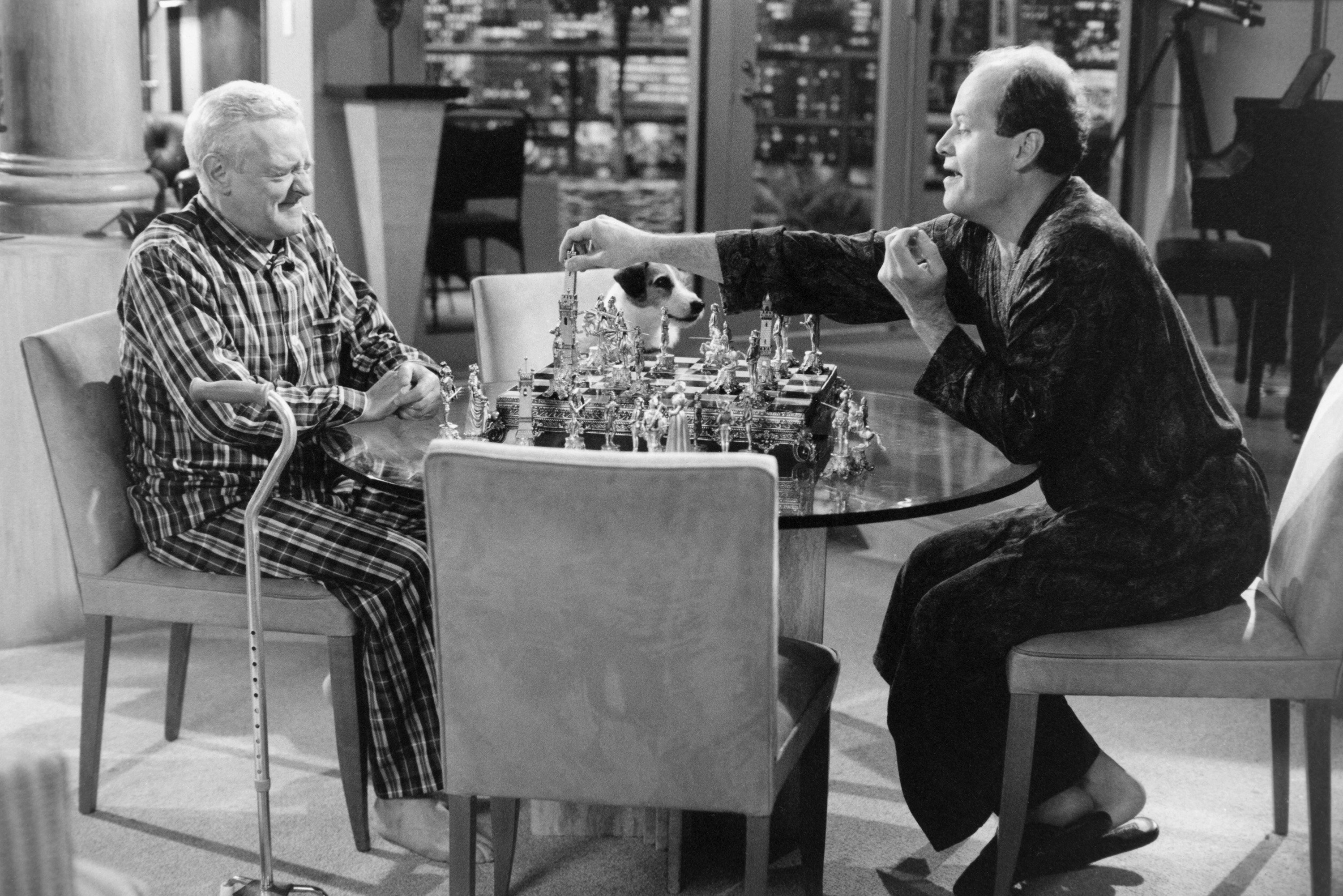 John Mahoney as Martin Crane and Kelsey Grammer as Dr. Frasier Crane