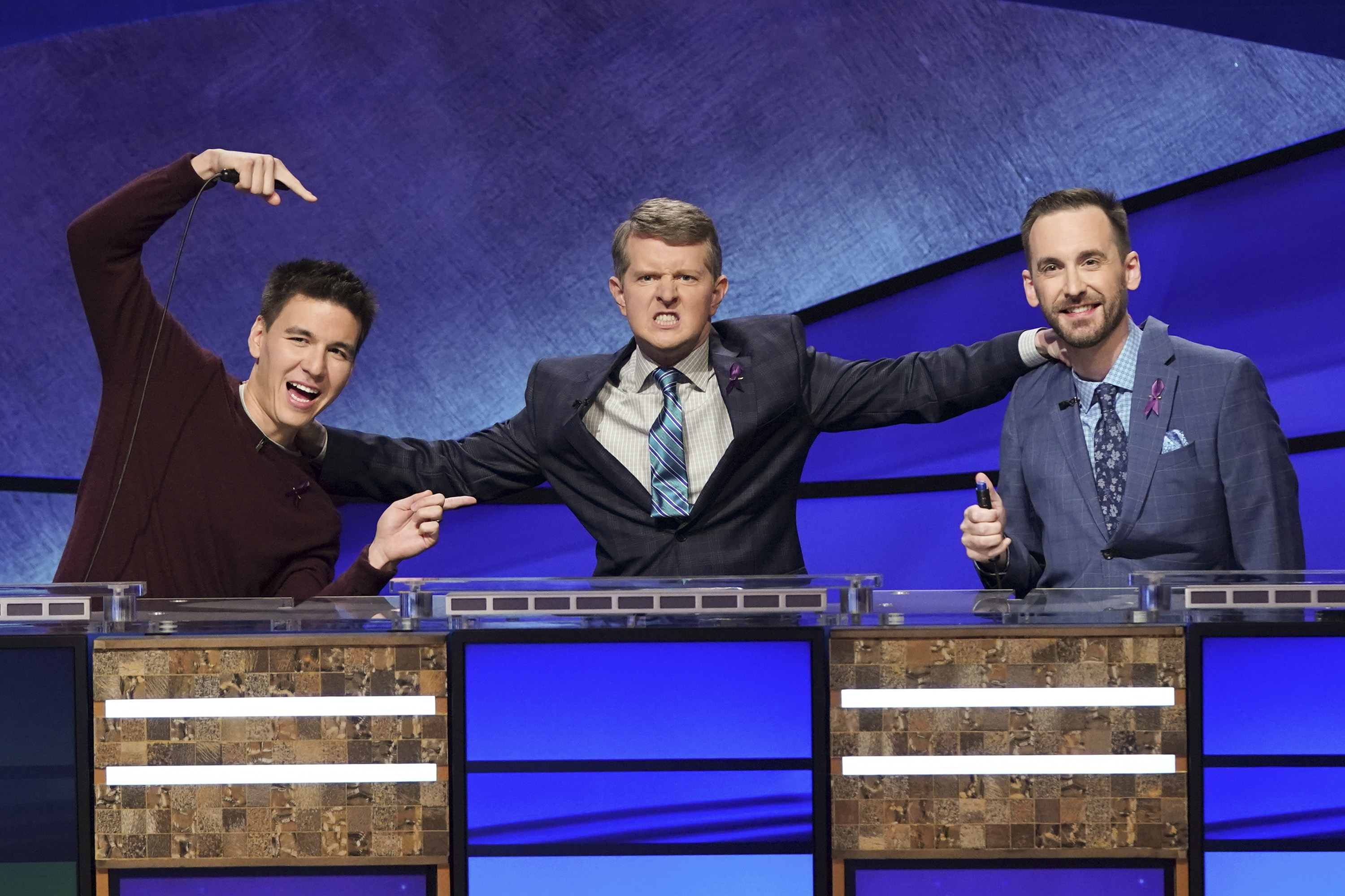 James Holzhauer, Ken Jennings, and Brad Rutter in 'Jeopardy!'s 2020 Greatest of All Time tournament