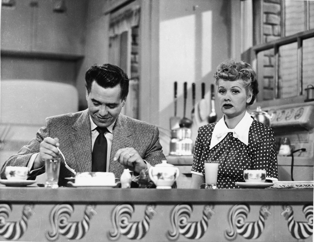 Desi Arnaz and Lucille Ball in a scene from 'I Love Lucy'