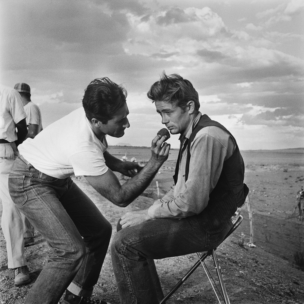 James Dean on the set of the movie "Giant" in July 1955 in Marfa, Texas