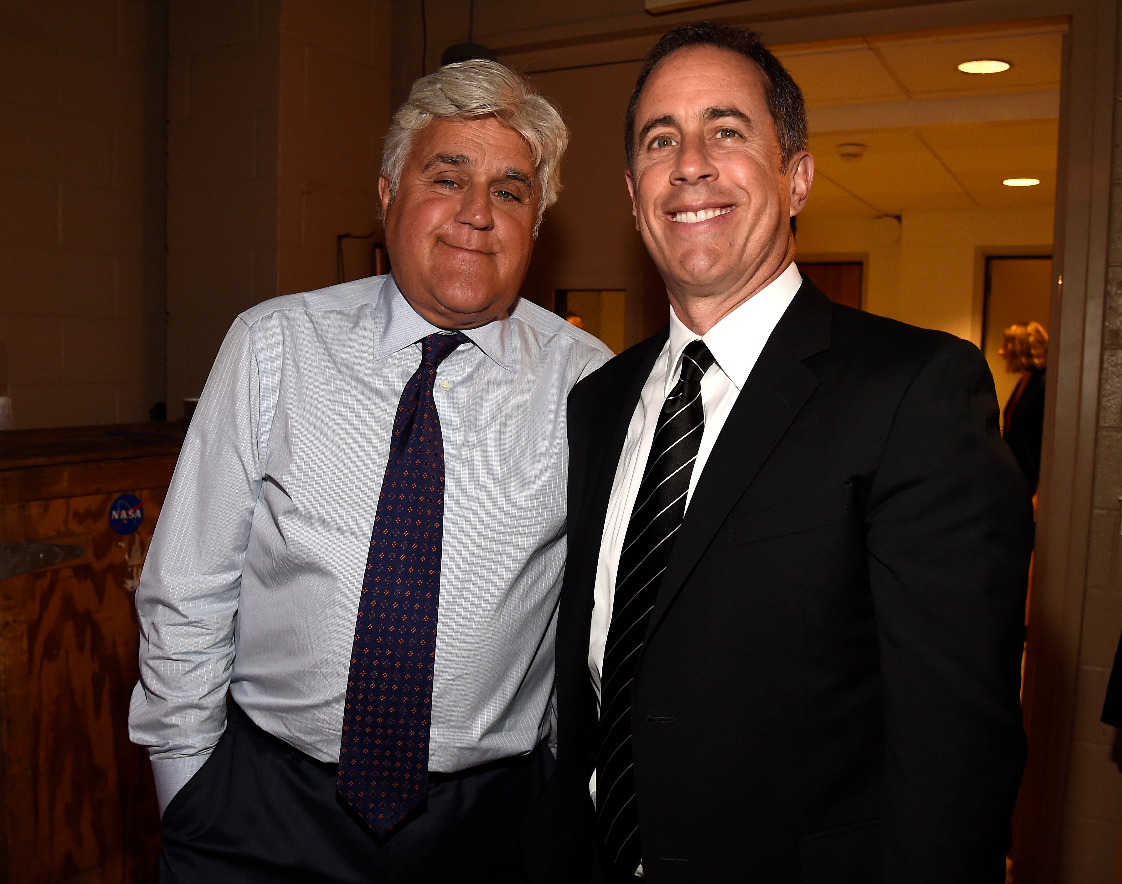 Jay Leno (L) and Jerry Seinfeld attend the National Night Of Laughter And Song even