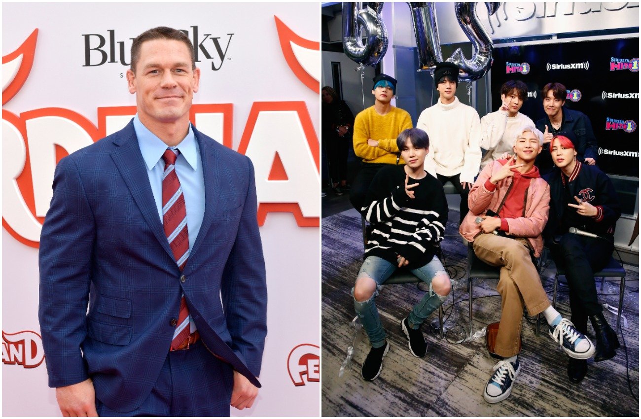Photos of John Cena and BTS side by side