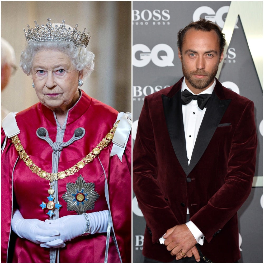 (L) Queen Elizabeth II, (R) James Middleton