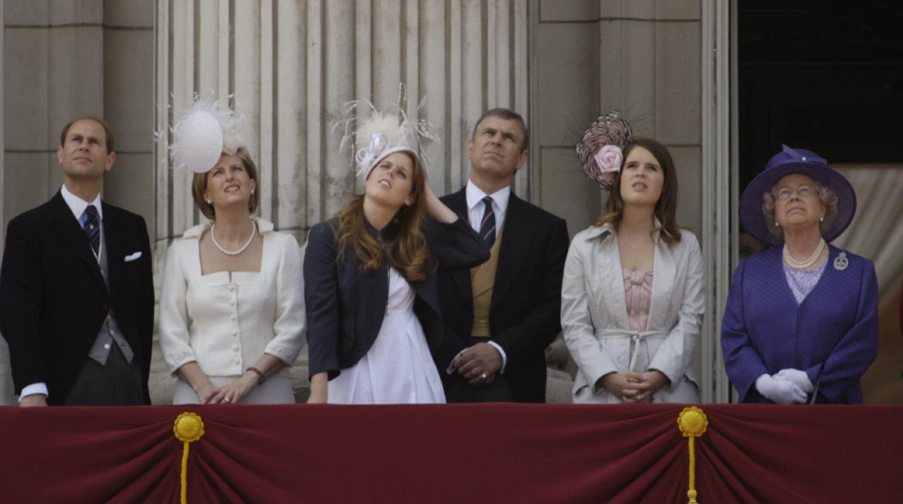 Prince Edward, the Countess of Wessex, Princess Beatrice, Prince Andrew, Princess Eugenie and Queen Elizabeth II
