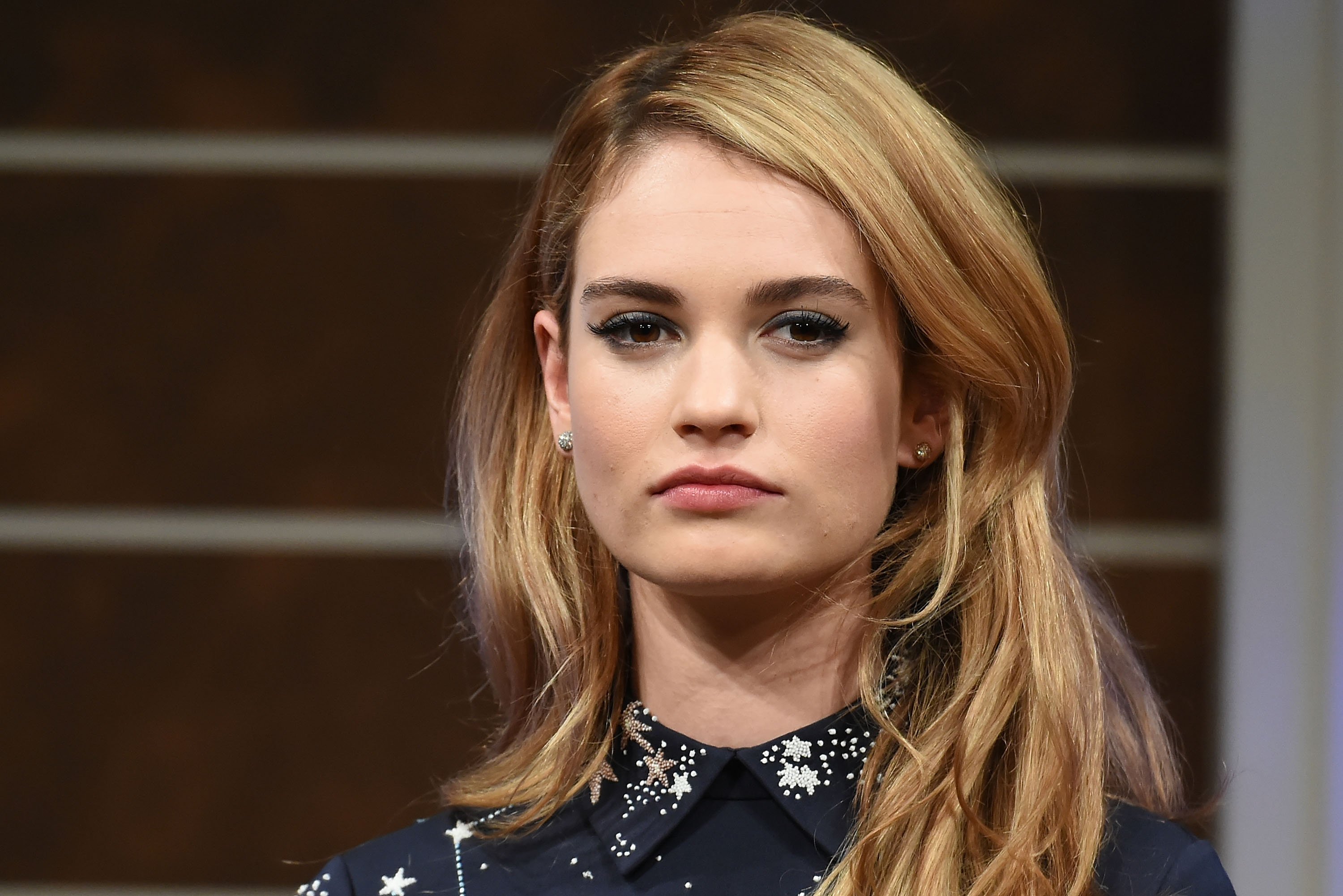 Actress Lily James attends the press conference for 'Cinderella' 