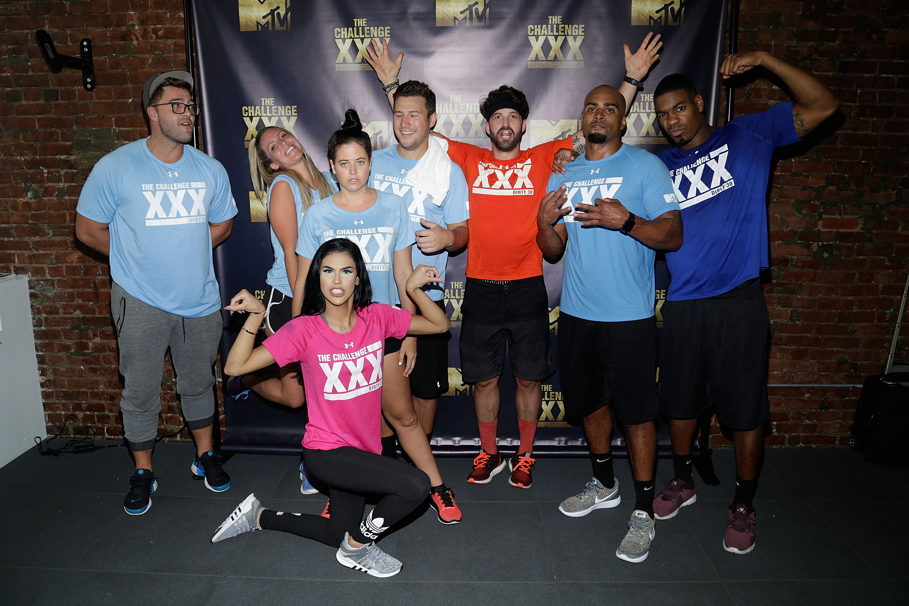 (L-R) Chris CT Tamburello, Marie Roda, Nicole Ramos, Jemmye Carroll, Devin Walker-Molaghan, Johnny Bananas Devenanzio, Darrell Taylor and Leroy Garrett attend The Challenge XXX: Ultimate Fan Experience