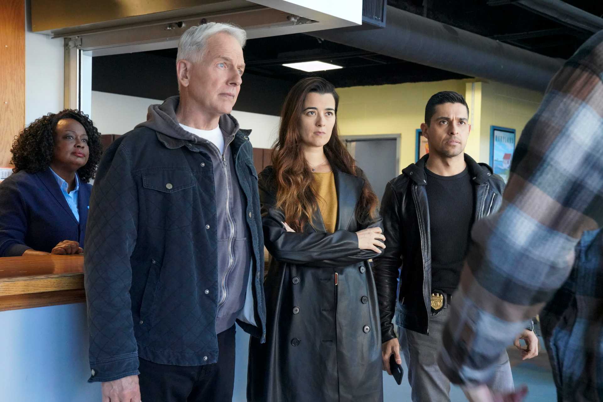 Mark Harmon, Cote de Pablo, and Wilmer Valderrama on the set of NCIS | Bill Inoshita/CBS via Getty Images