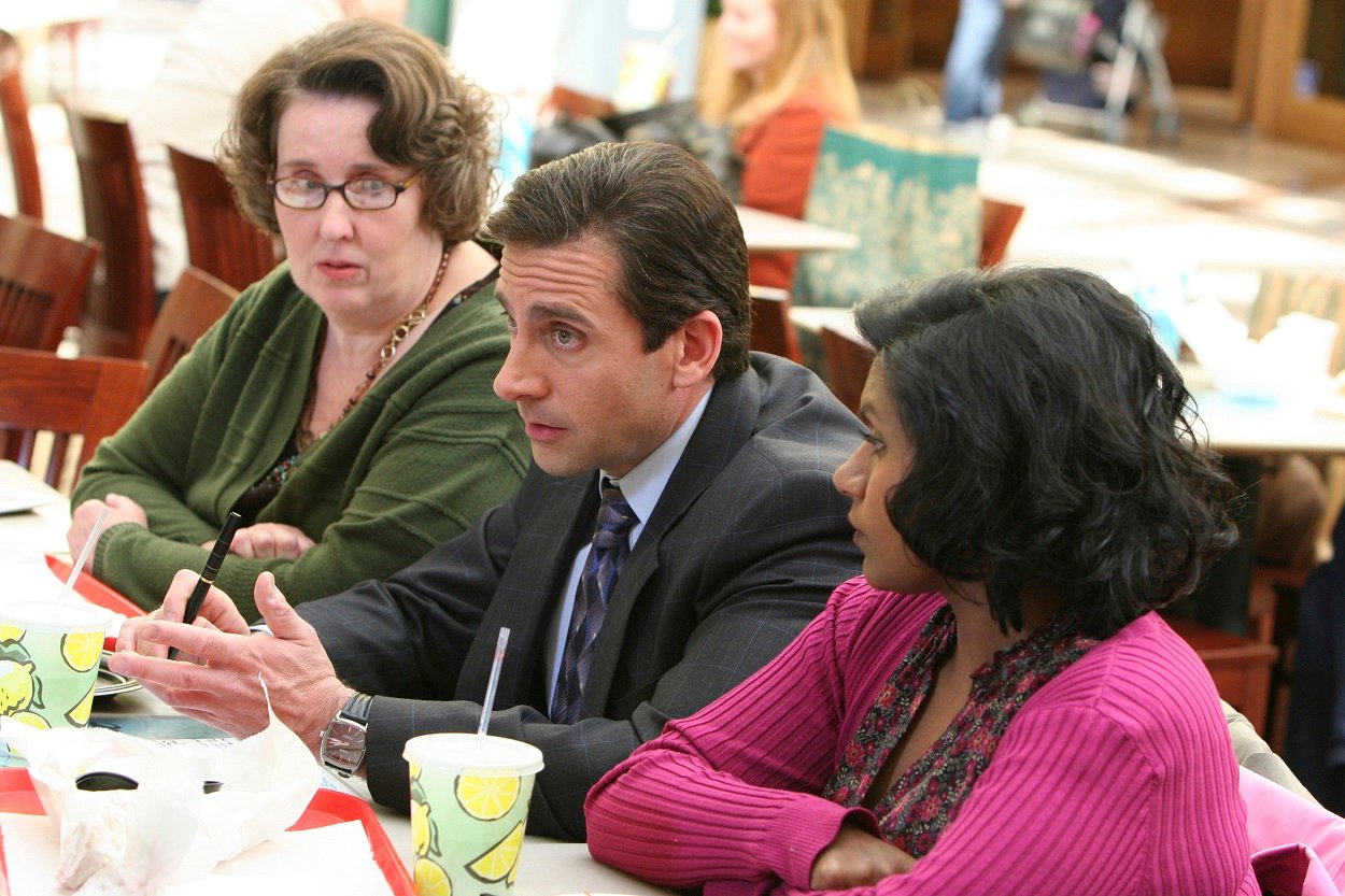 The Office cast members Phyllis Smith, Steve Carell, and Mindy Kaling