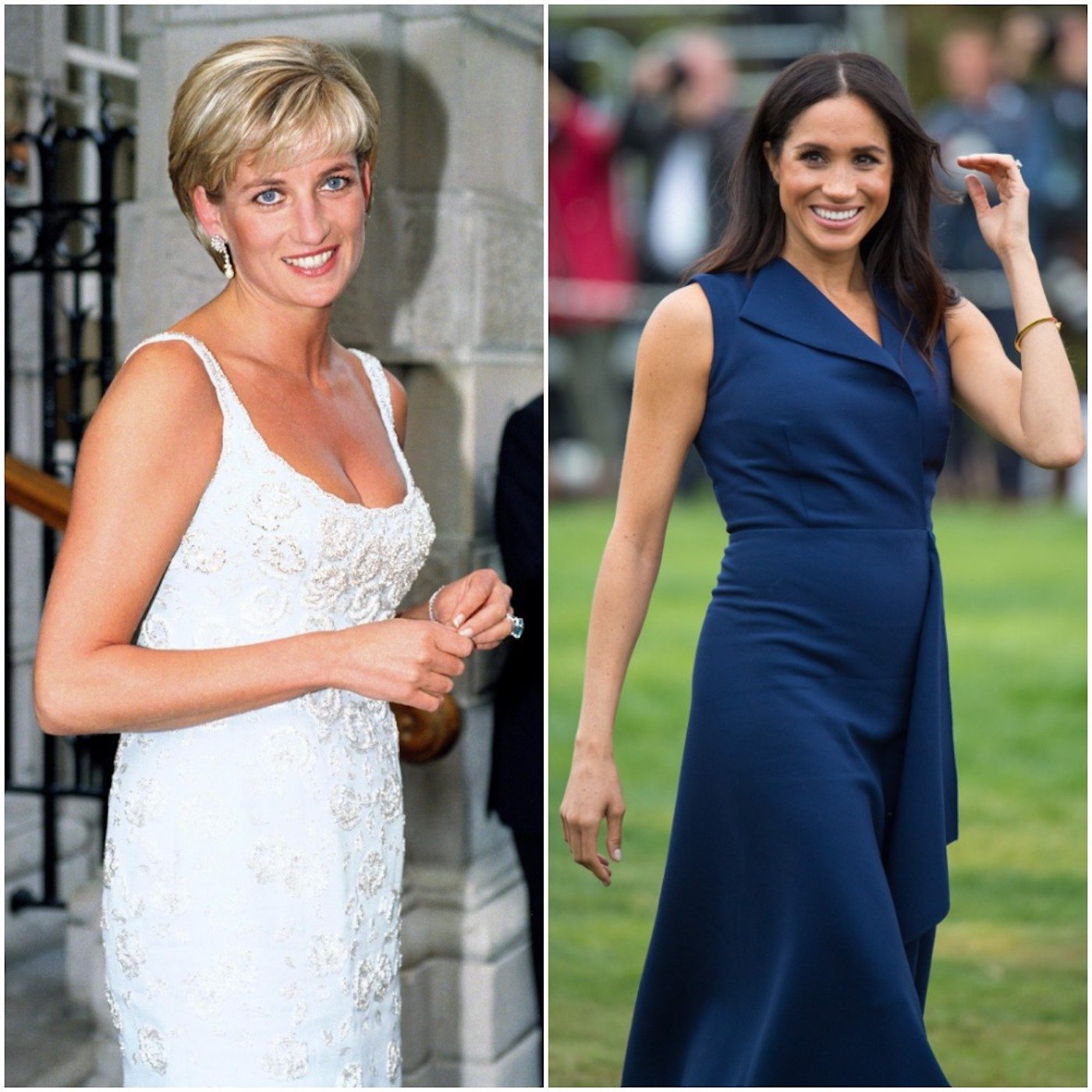 (L-R) Princess Diana in 1997, Meghan Markle in 2018