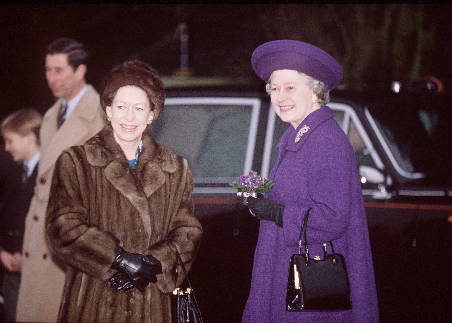 Princess Margaret and Queen Elizabeth II on Christmas Day at Sandringham