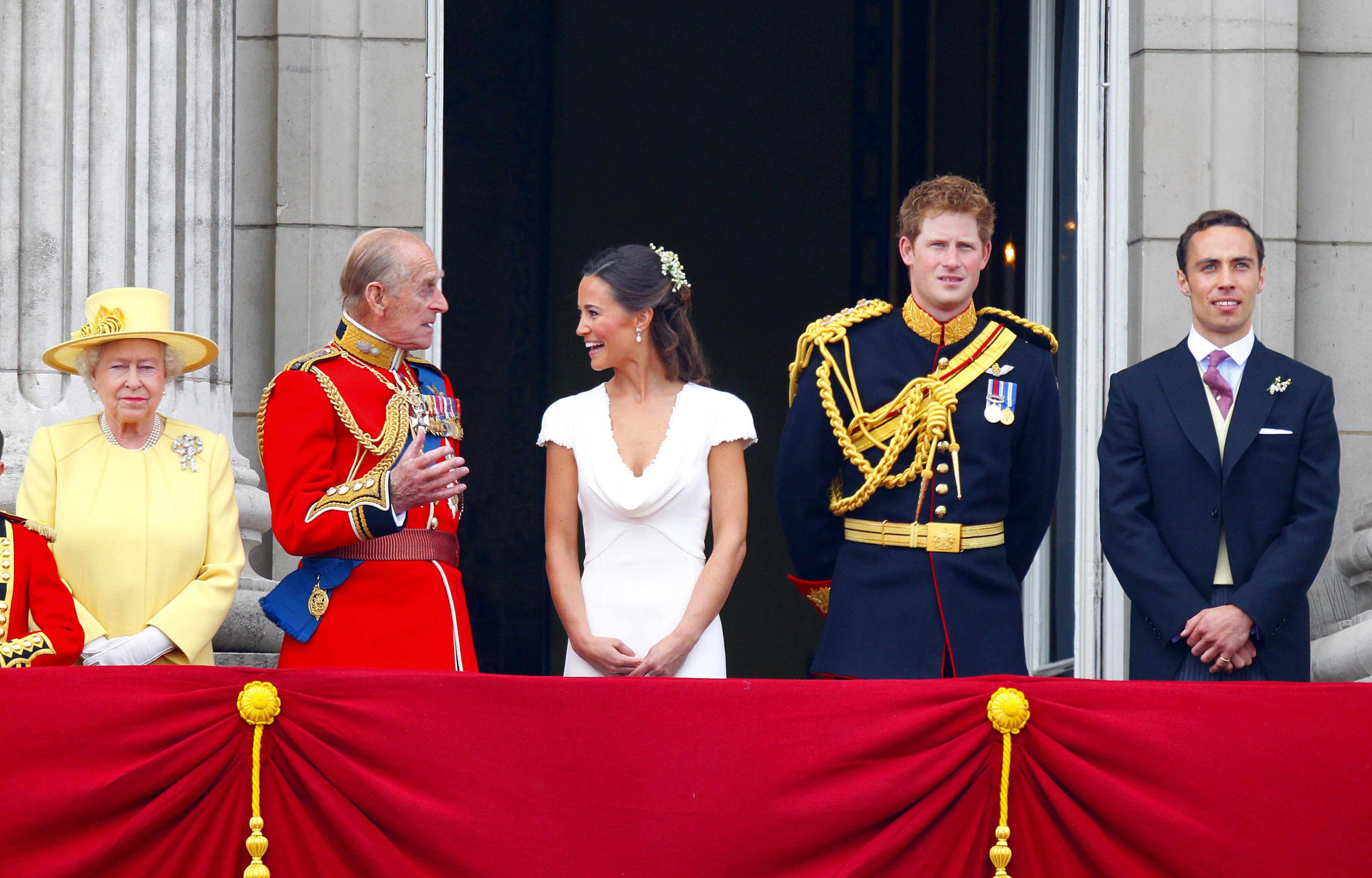 Queen Elizabeth II, Prince Philip, Pippa Middleton, Prince Harry, and James Middleton