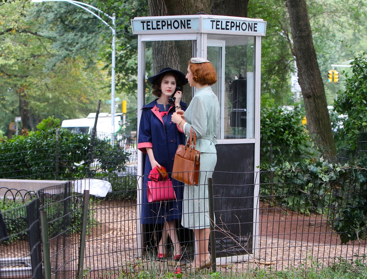 Rachel Brosnahan wears outfits on set of The Marvelous Mrs. Maisel