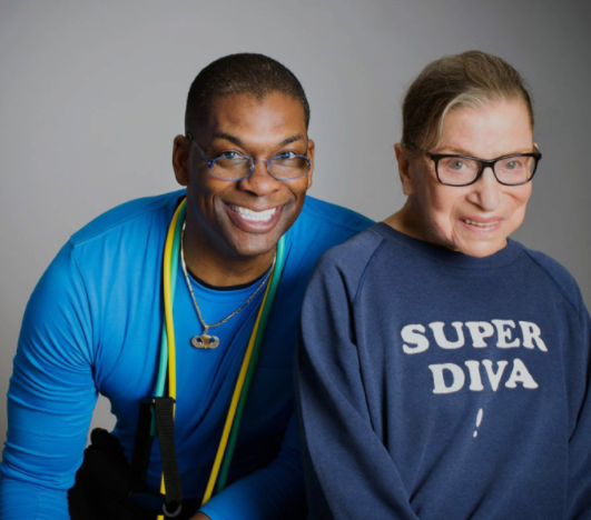 Supreme Court Justice Ruth Bader Ginsburg, right, and her personal trainer Bryant Johnson