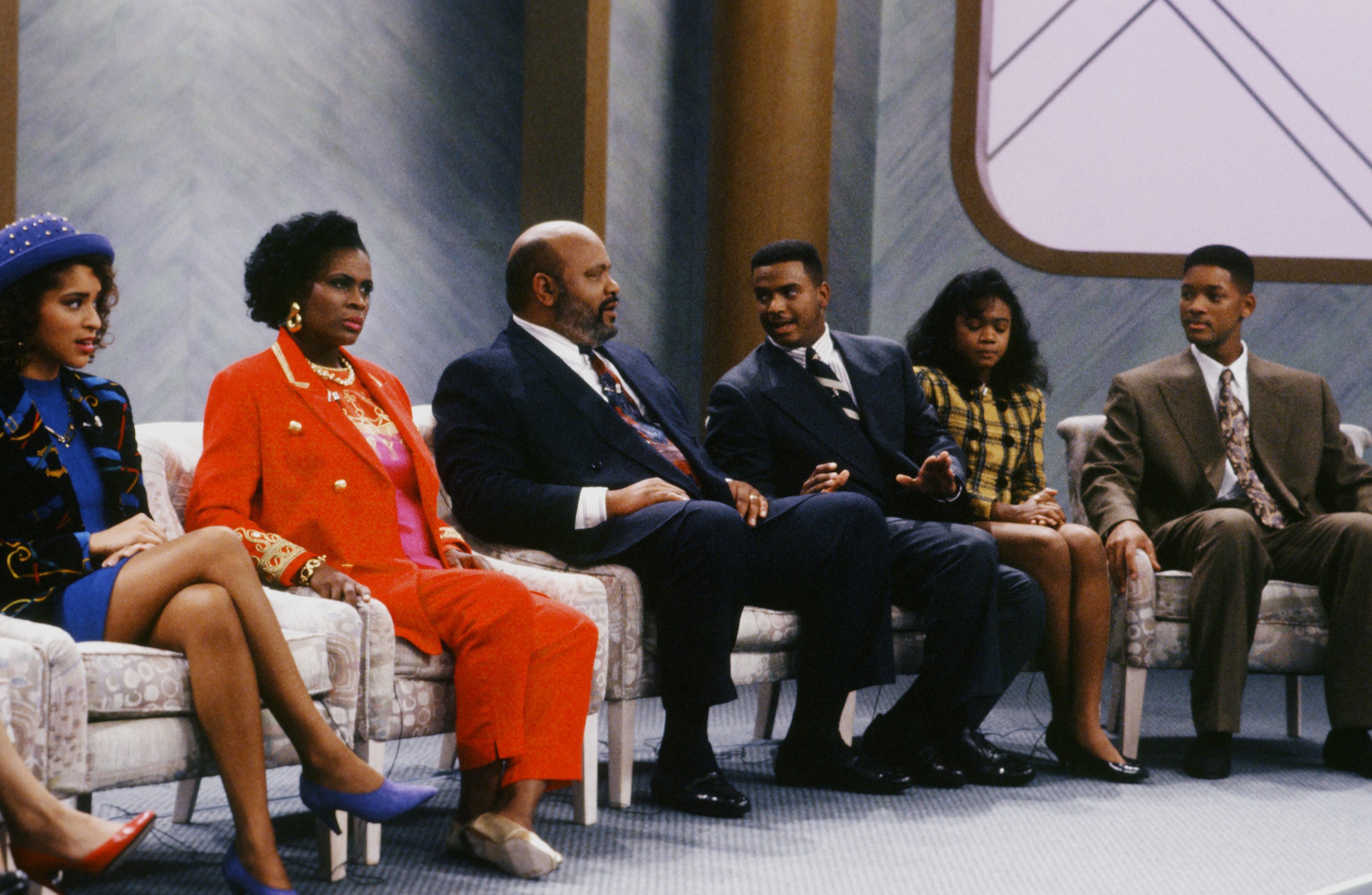 Karyn Parsons as Hilary Banks, Janet Hubert as Vivian Banks, James Avery as Philip Banks, Alfonso Ribeiro as Carlton Banks, Tatyana Ali as Ashley Banks, Will Smith as William 'Will' Smith