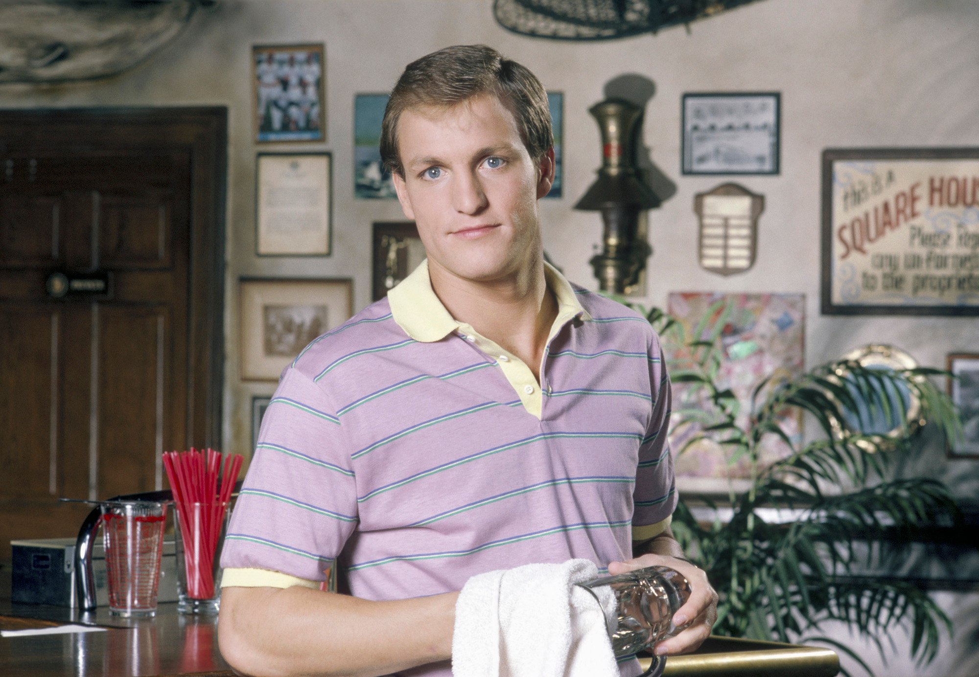 Woody Harrelson as Woody Boyd behind the bar on 'Cheers'