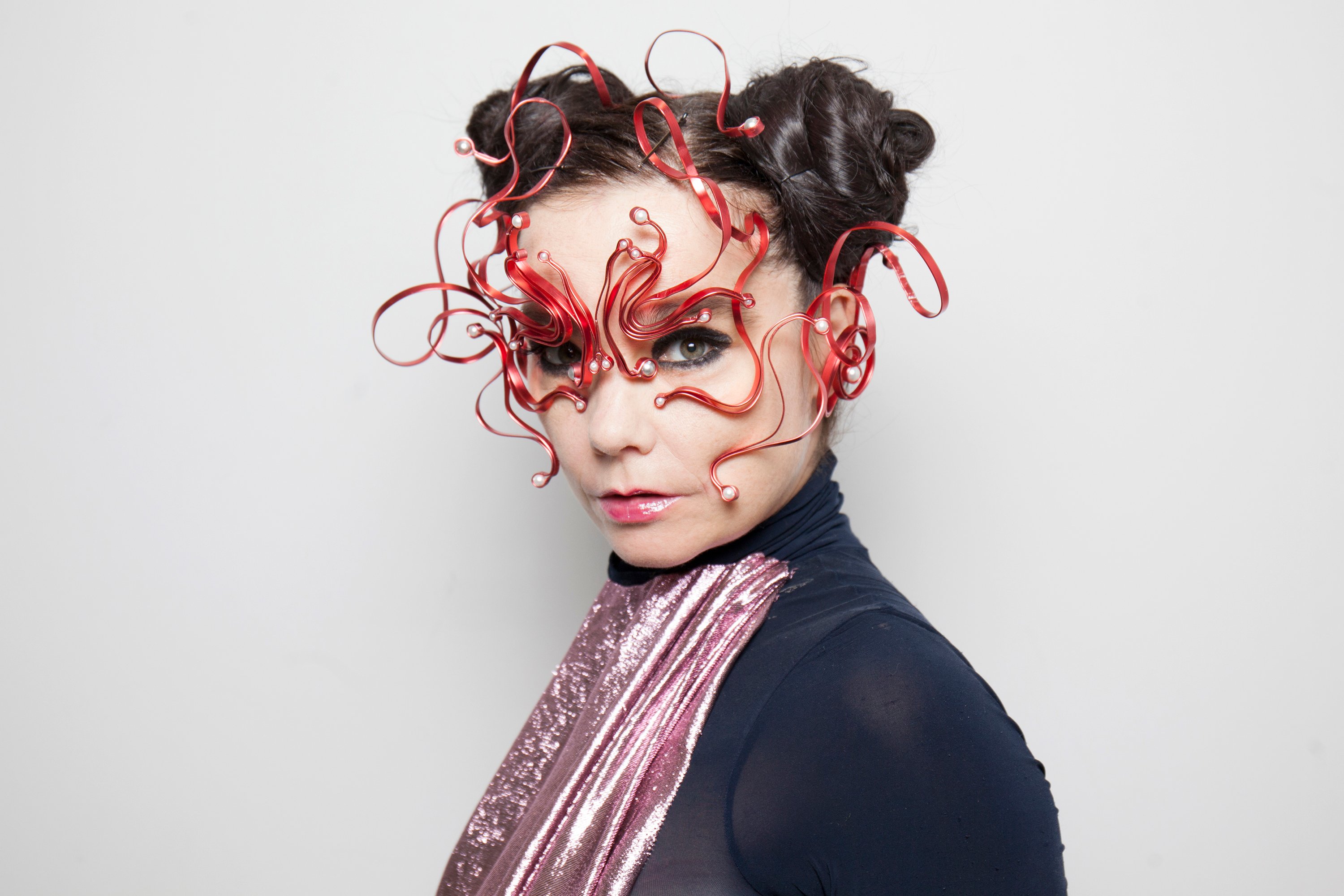 Björk wearing a mask