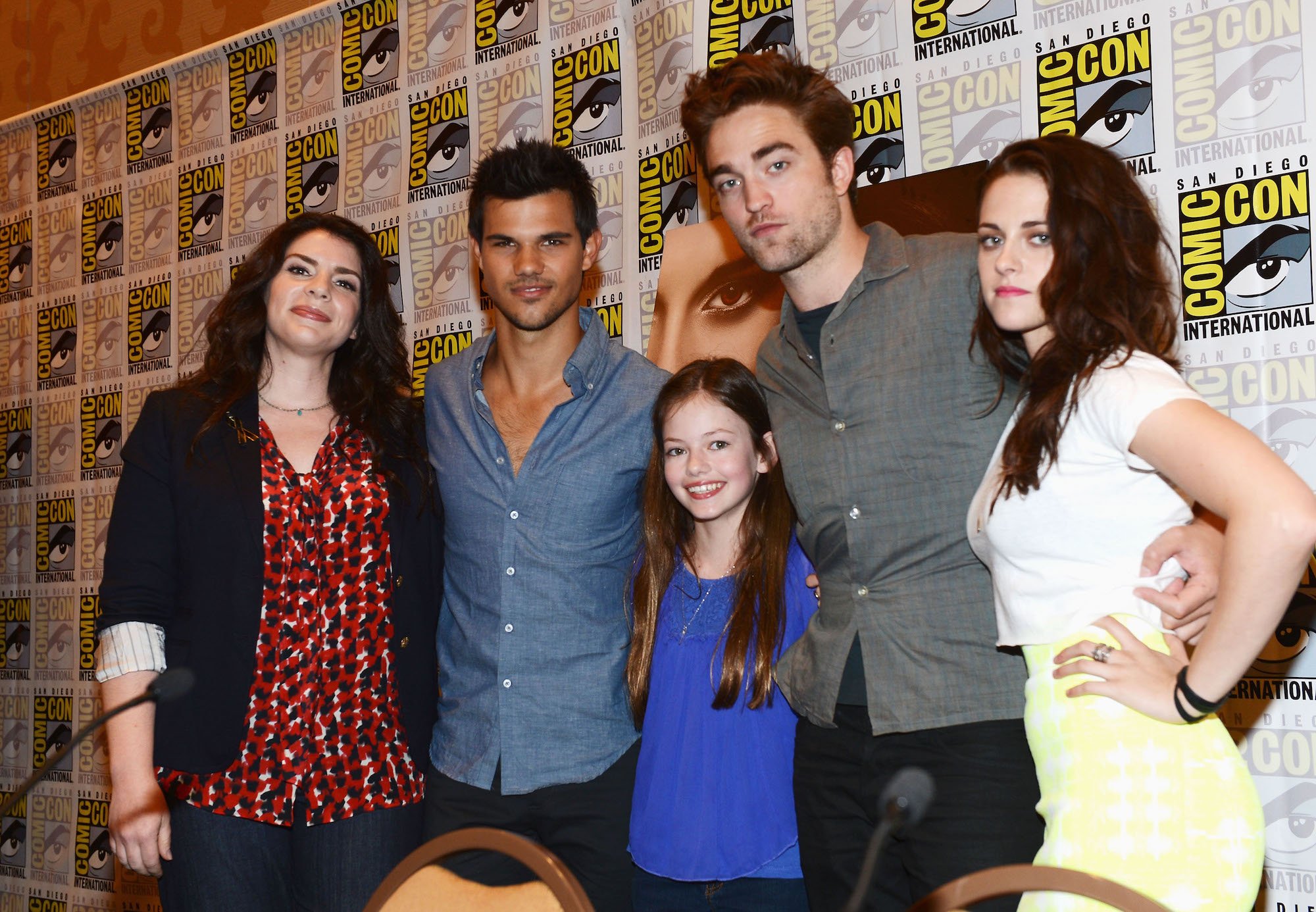 Stephenie Meyer, Taylor Lautner, Mackenzie Foy, Robert Pattinson, and Kristen Stewart at 'The Twilight Saga: Breaking Dawn Part 2' panel at San Diego Comic-Con on July 12, 2012.