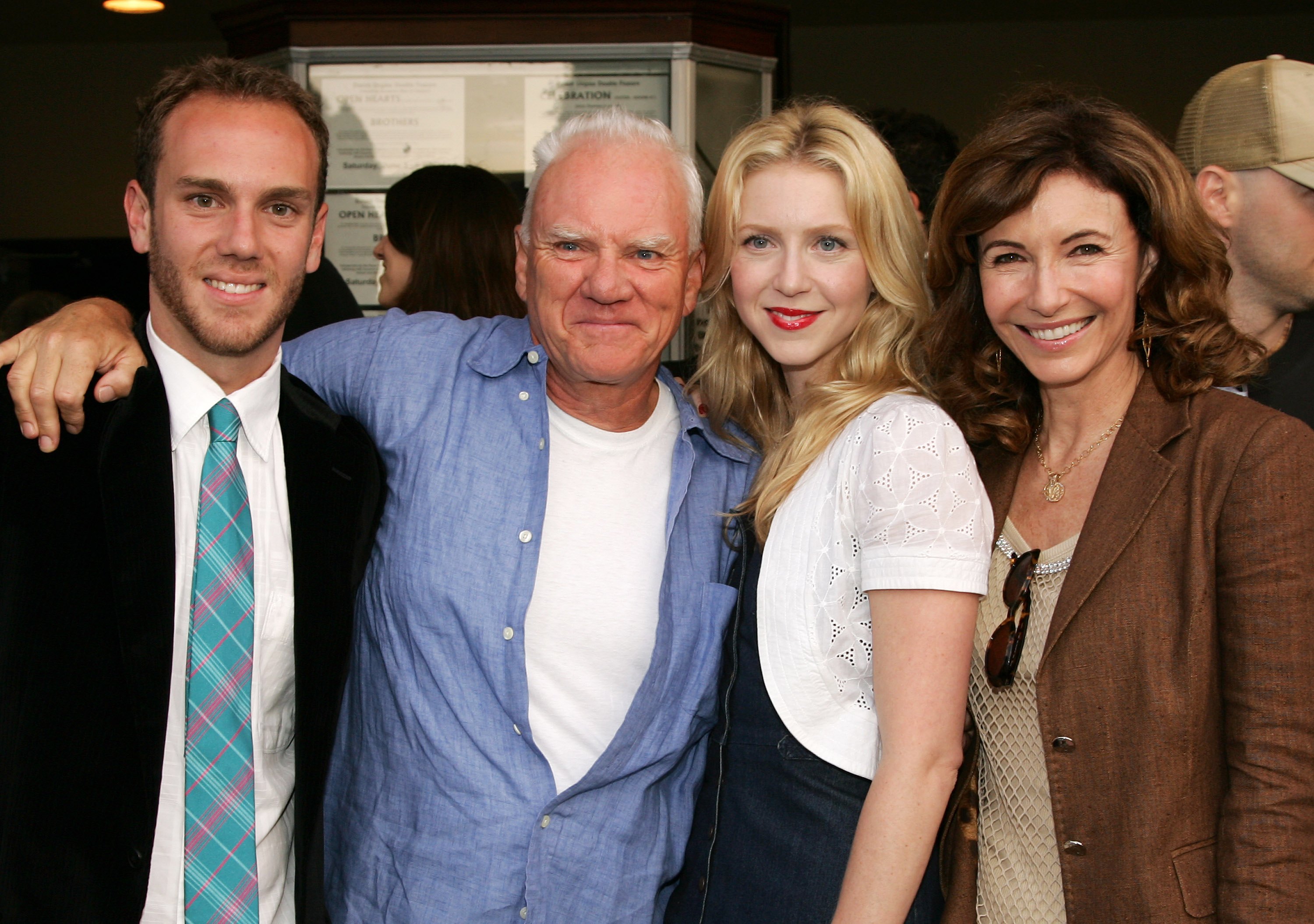 Malcolm McDowell (C) and ex-wife Mary Steenburgen (R) pose with their son Charlie McDowell and daughter Lilly McDowell at the premiere of the short film 'Bye Bye Benjamin' on June 5, 2006