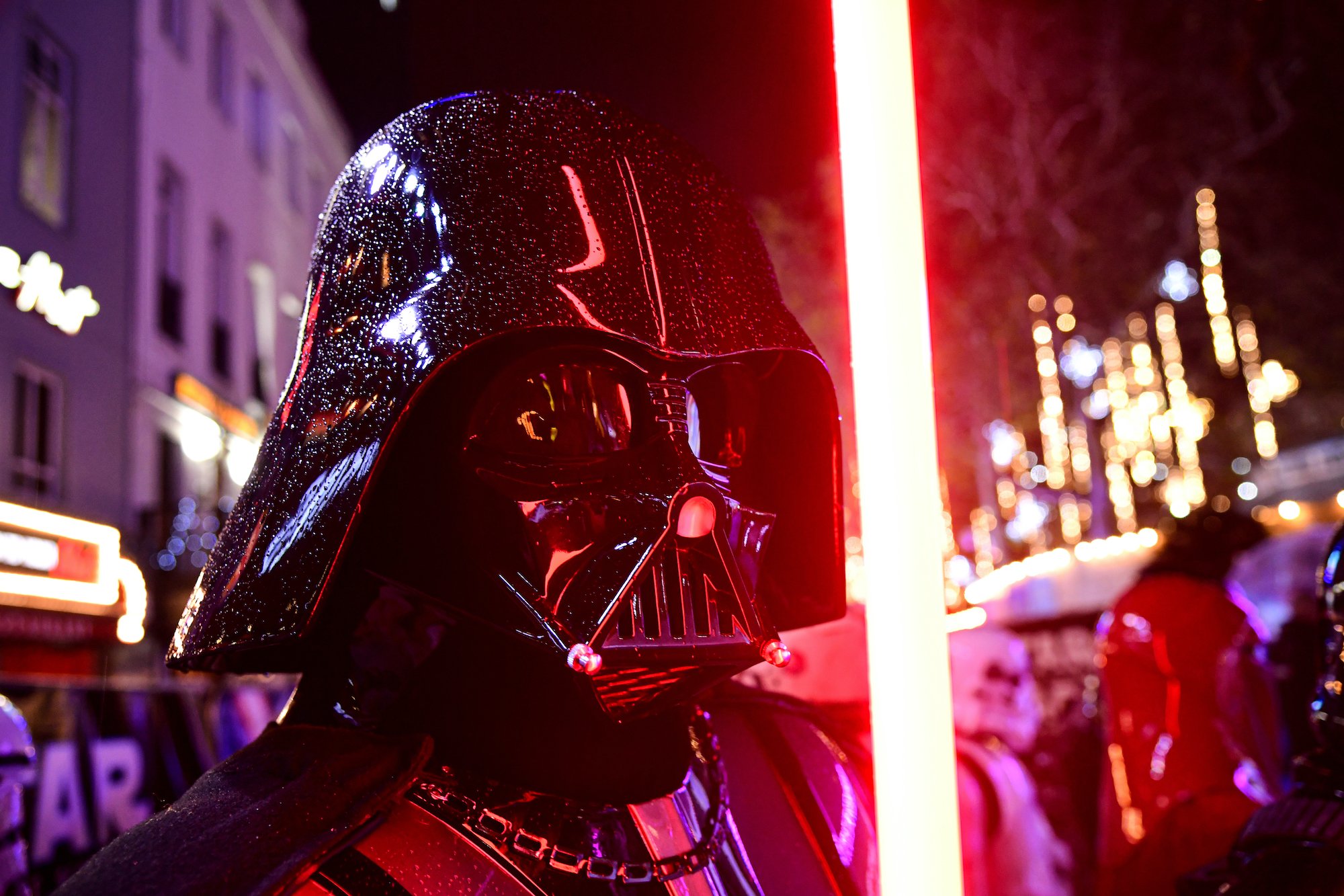 Darth Vader with a lightsaber at the 'Star Wars: The Rise of Skywalker' premiere