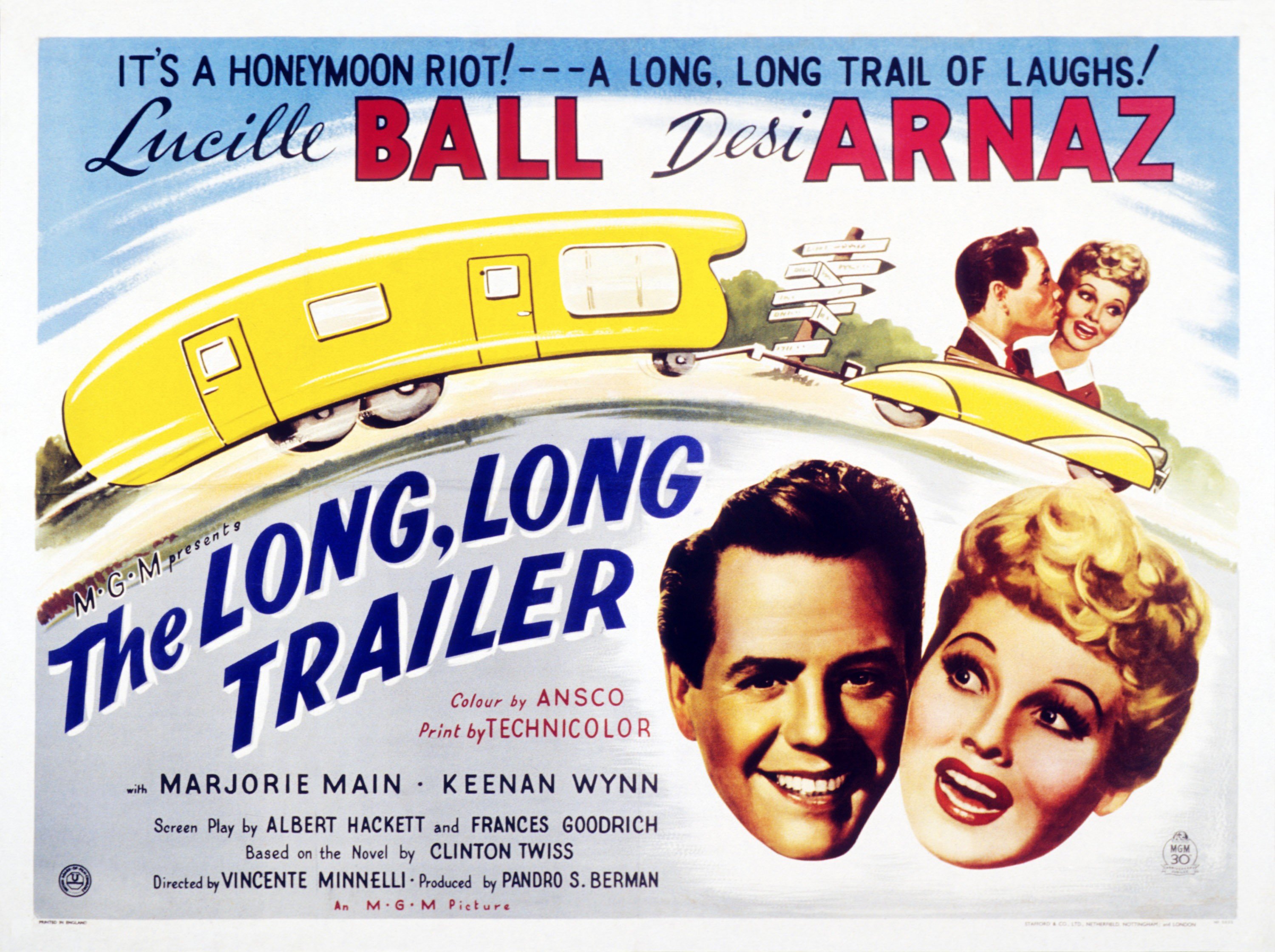 The heads of Desi Arnaz and Lucille Ball on the poster for The Long, Long Trailer
