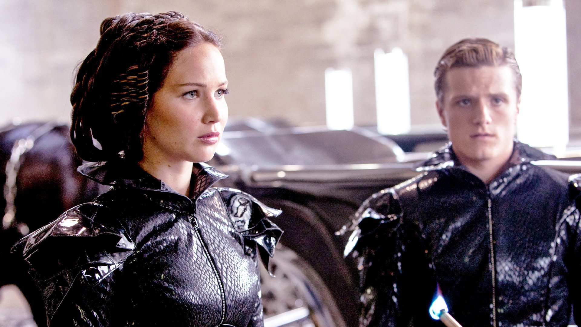 Jennifer Lawrence as Katniss Everdeen and Josh Hutcherson as Peeta Mellark in 'The Hunger Games: Mockingjay -- Part 1'