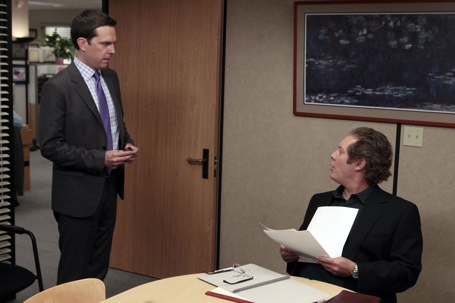 Ed Helms as Andy Bernard and James Spader as Robert California on 'The Office'