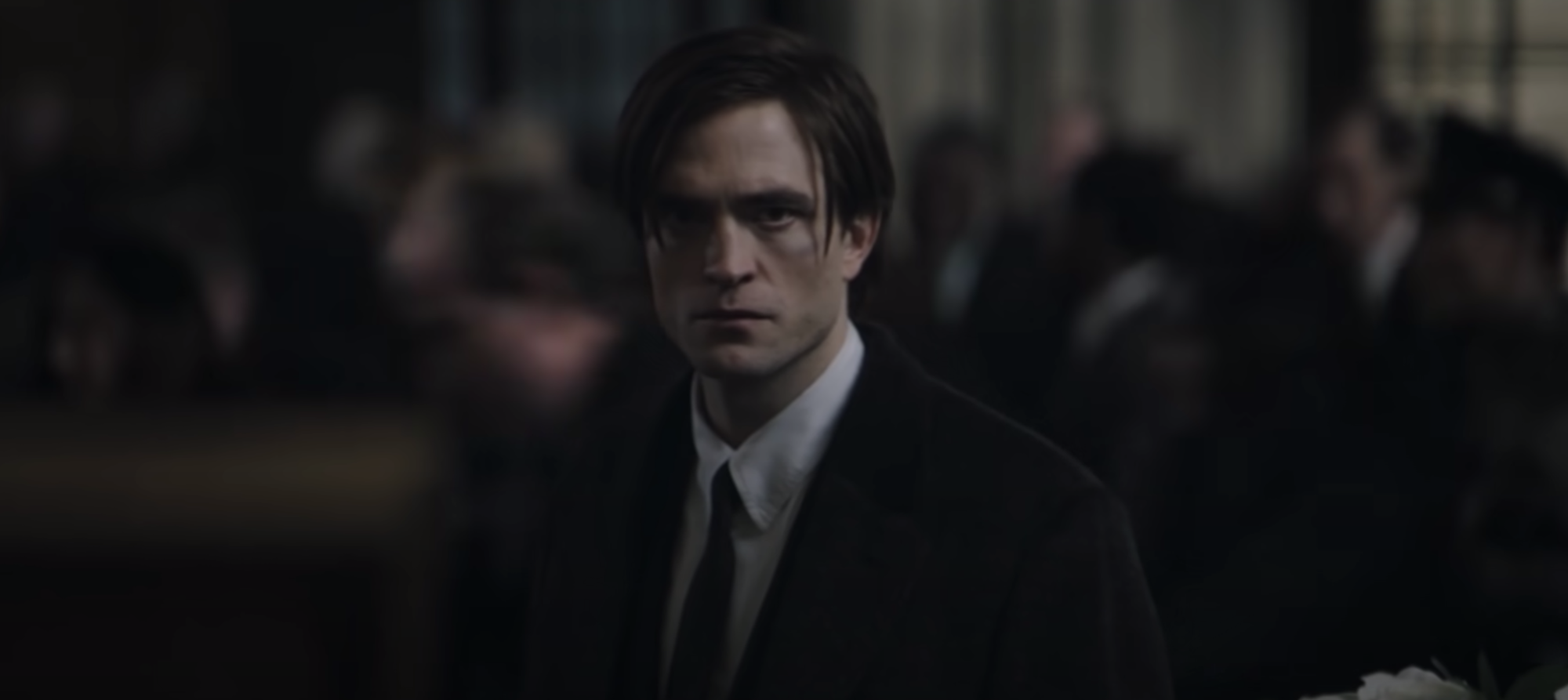 Robert Pattinson as Bruce Wayne in 'The Batman' trailer.