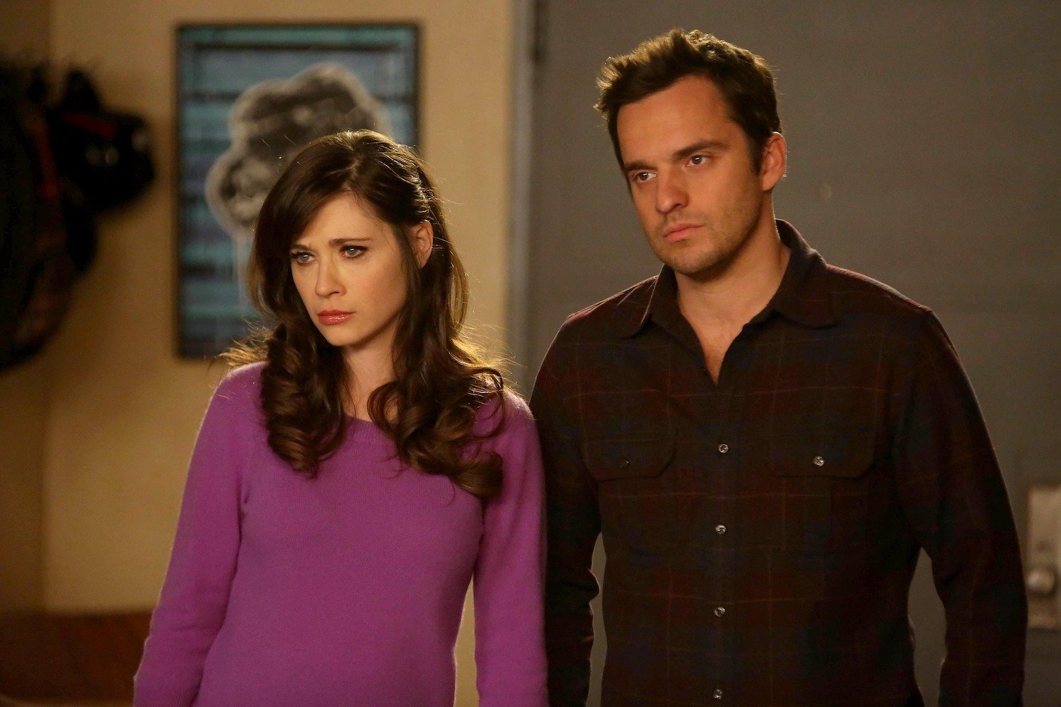 Zooey Deschanel as Jess and Jake Johnson as Nick  on 'New Girl'