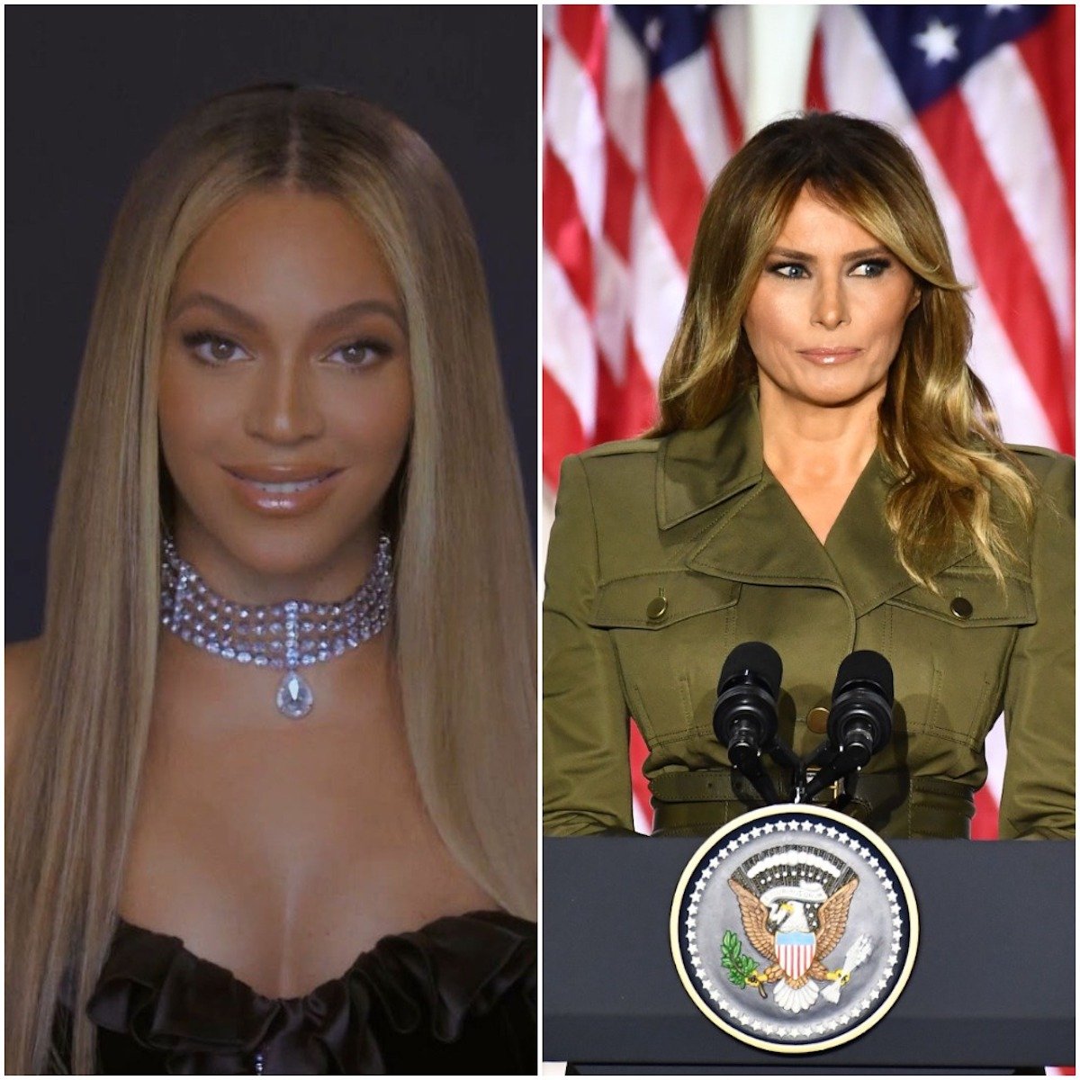 Beyoncé is seen during the 2020 BET Awards and US First Lady Melania Trump addresses the Republican Convention