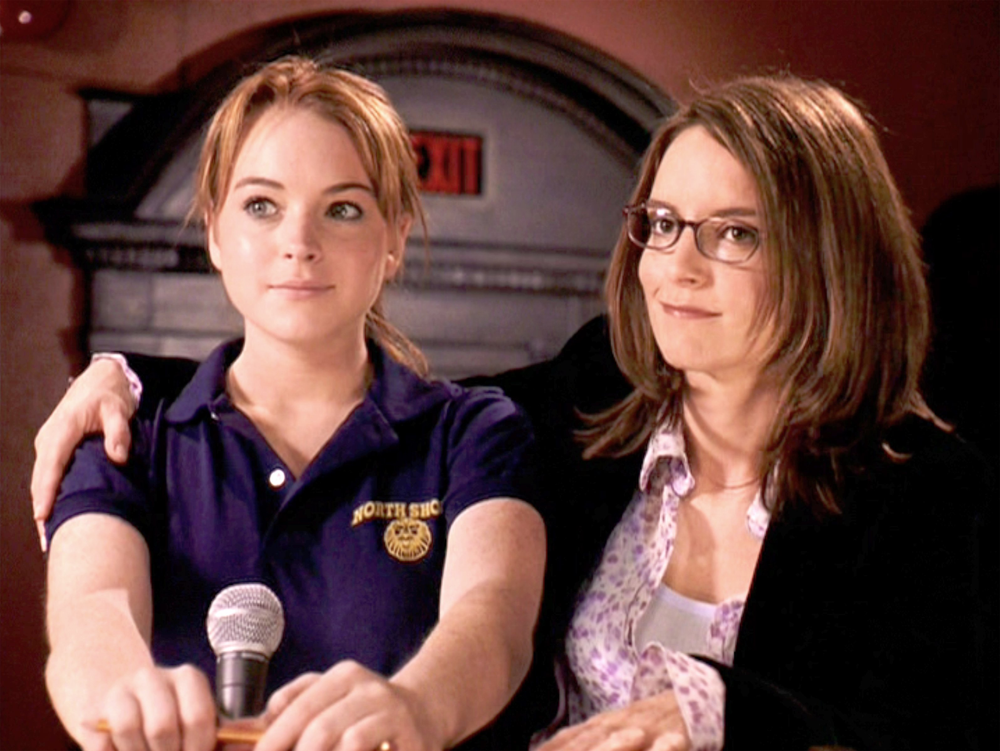 Lindsay Lohan as Cady Heron and Tina Fey as Ms. Norbury.in 'Mean Girls'