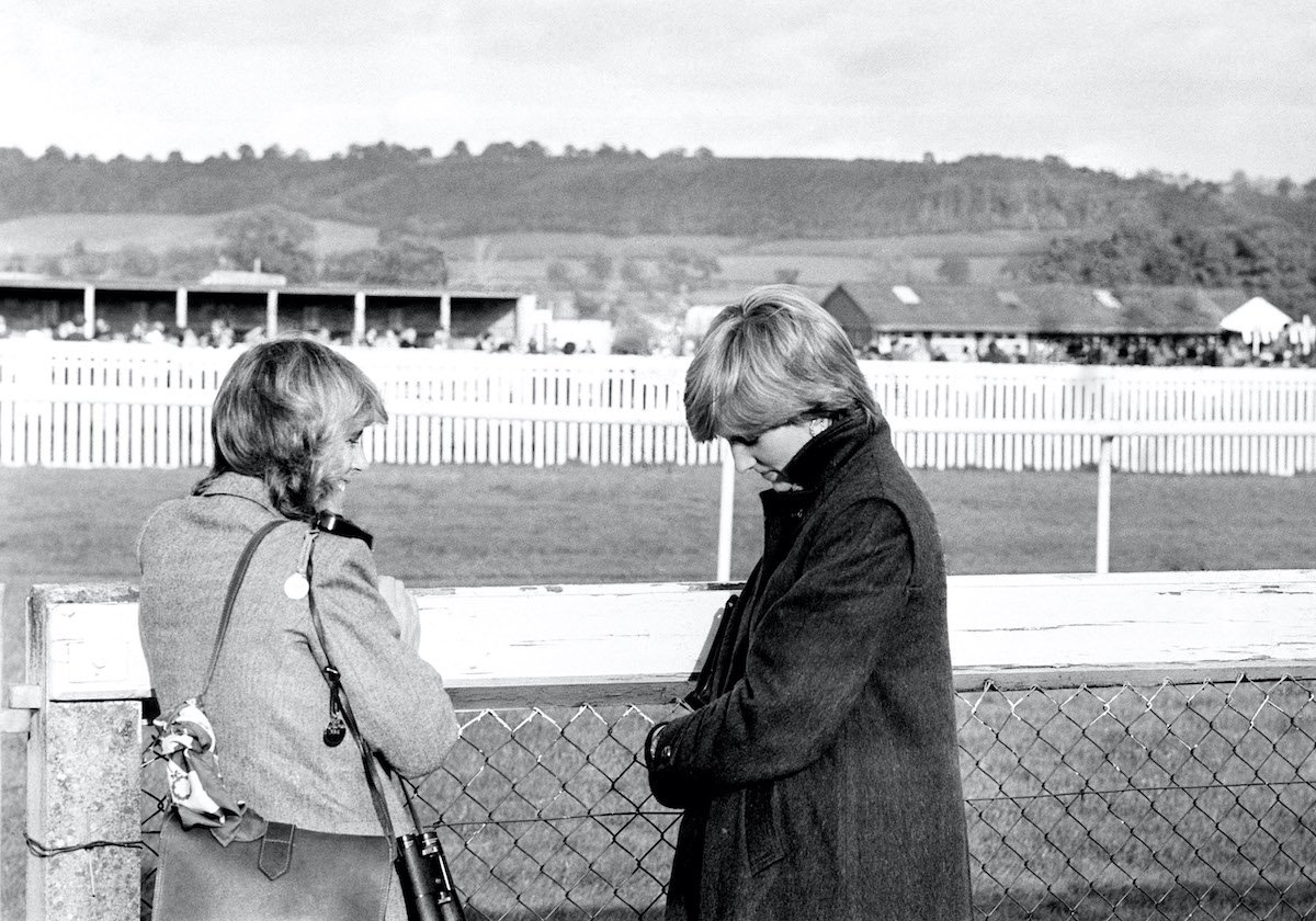 Camilla Parker-Bowles (left) and Lady Diana Spencer (later the Princess of Wales) at Ludlow racecourse to watch the Amateur Riders Handicap Steeplechase in which the Prince was competing