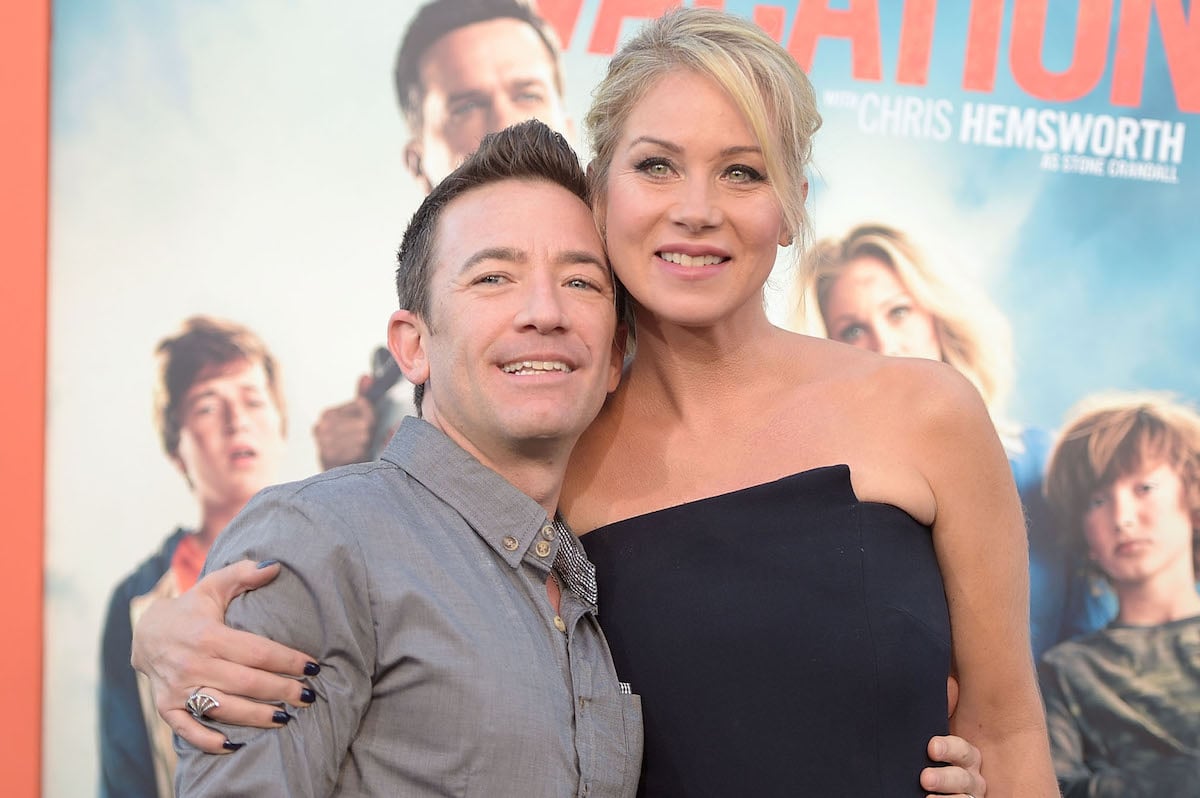 Actors David Faustino and Christina Applegate attend a premiere.