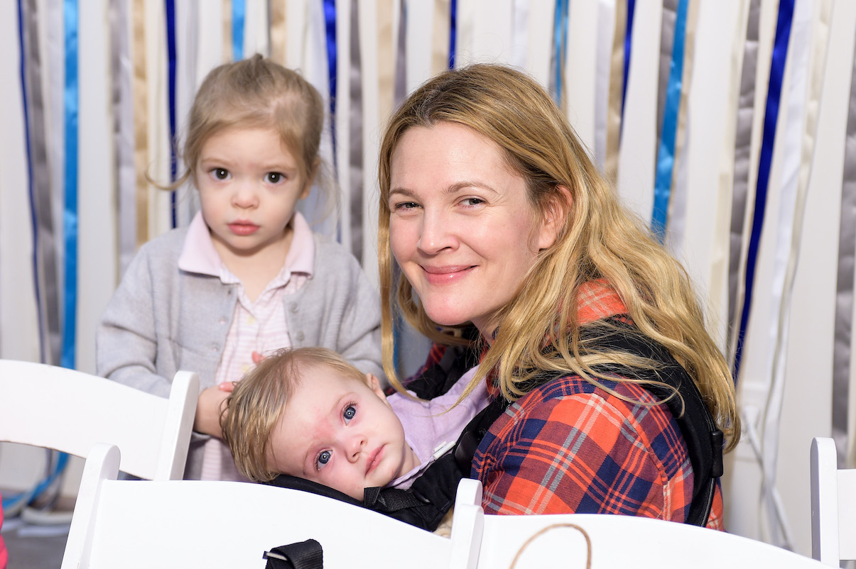 Drew Barrymore with her daughters at a Baby2Baby party in 2014