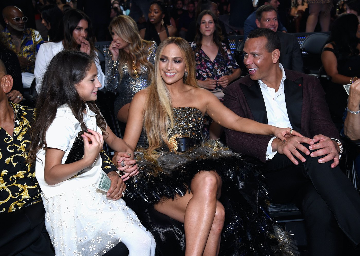 Emme Maribel Muñiz, Jennifer Lopez, and Alex Rodriguez at the 2018 MTV Video Music Awards