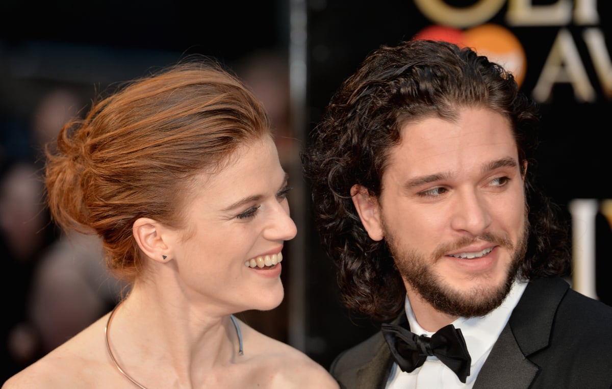Rose Leslie and Kit Harington attend The Olivier Awards with Mastercard at The Royal Opera House on April 3, 2016 in London, England