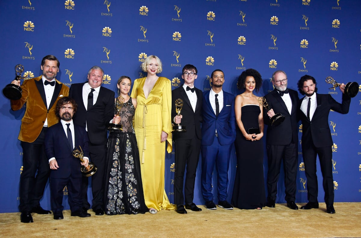 Cast of Outstanding Drama Series winner 'Game of Thrones' poses in the press room during the 70th Emmy Awards at Microsoft Theater on September 17, 2018 in Los Angeles, California