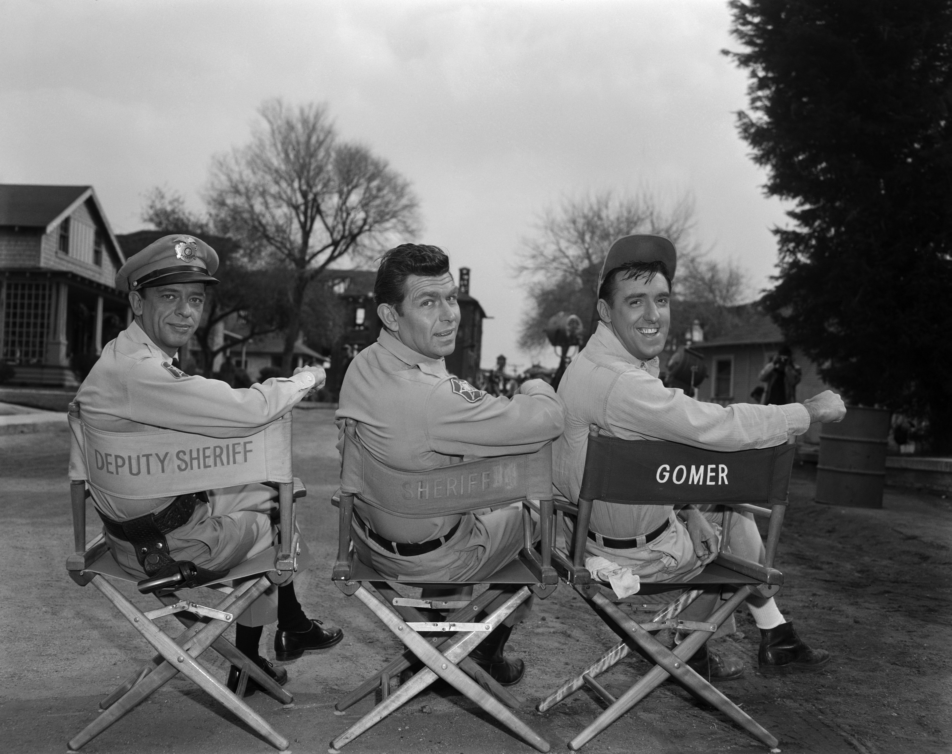 Don Knotts, Andy Griffith, and Jim Nabors on the set of 'The Andy Griffith Show'