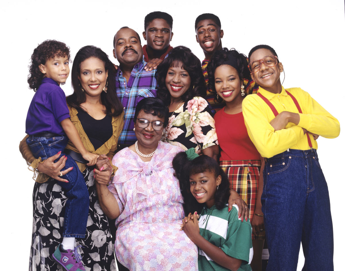 Jaleel White, far right, as Steve Urkel, with the cast of 'Family Matters,' 1991