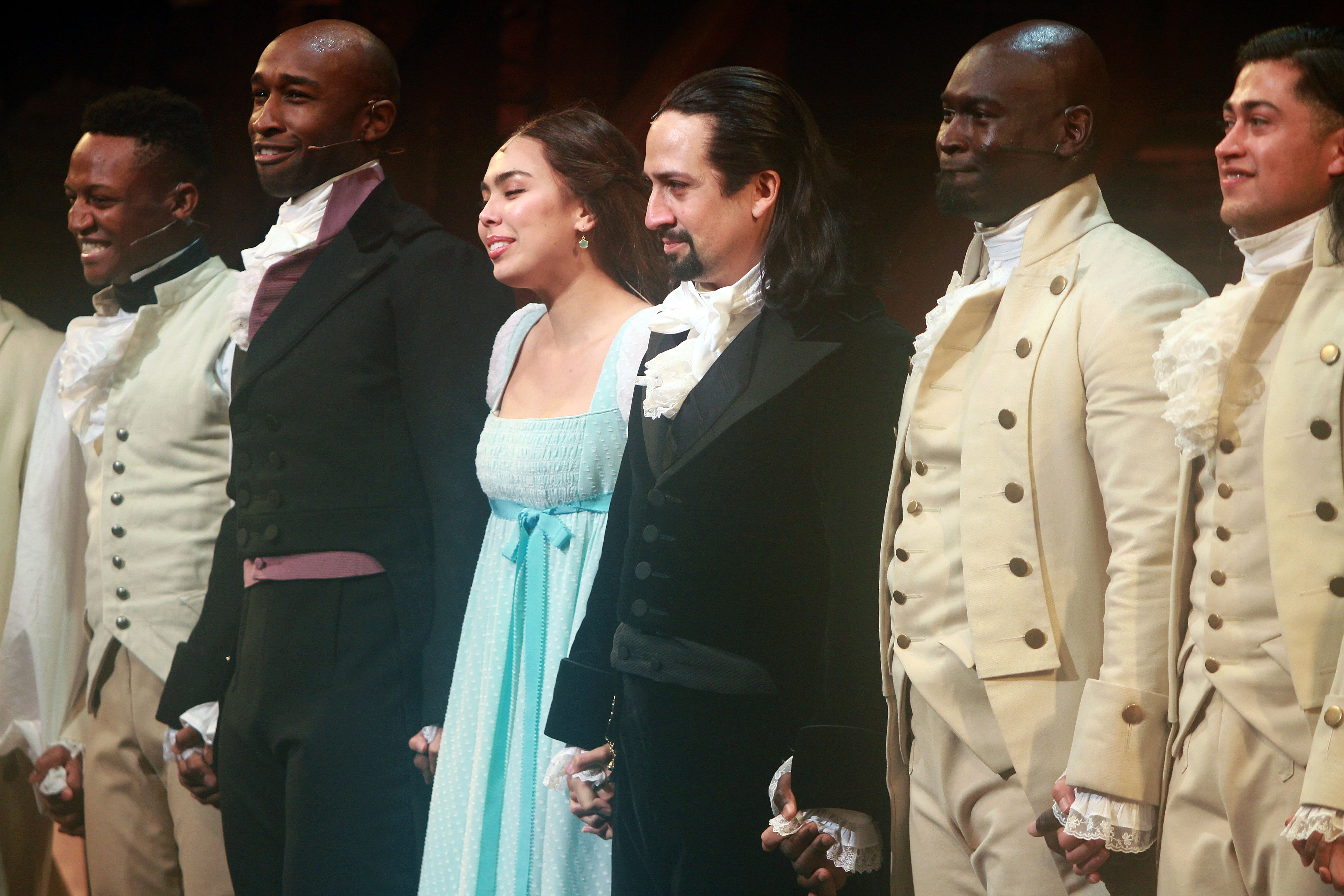 Lin-Manuel Miranda and the cast of 'Hamilton' at the end of their performance