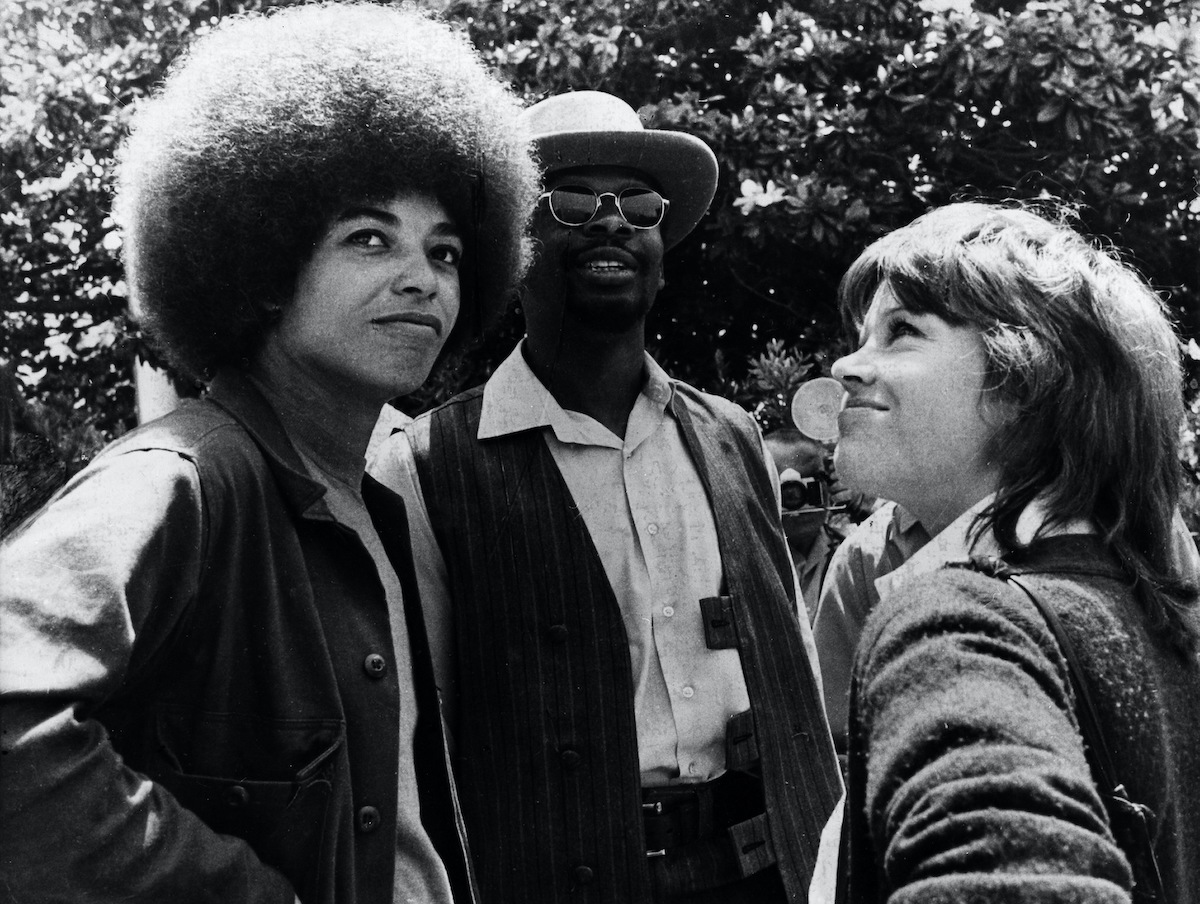 Angela Davis (L) and Jane Fonda (R) during a demonstration against the war in Vietnam at the University of California, Los Angeles