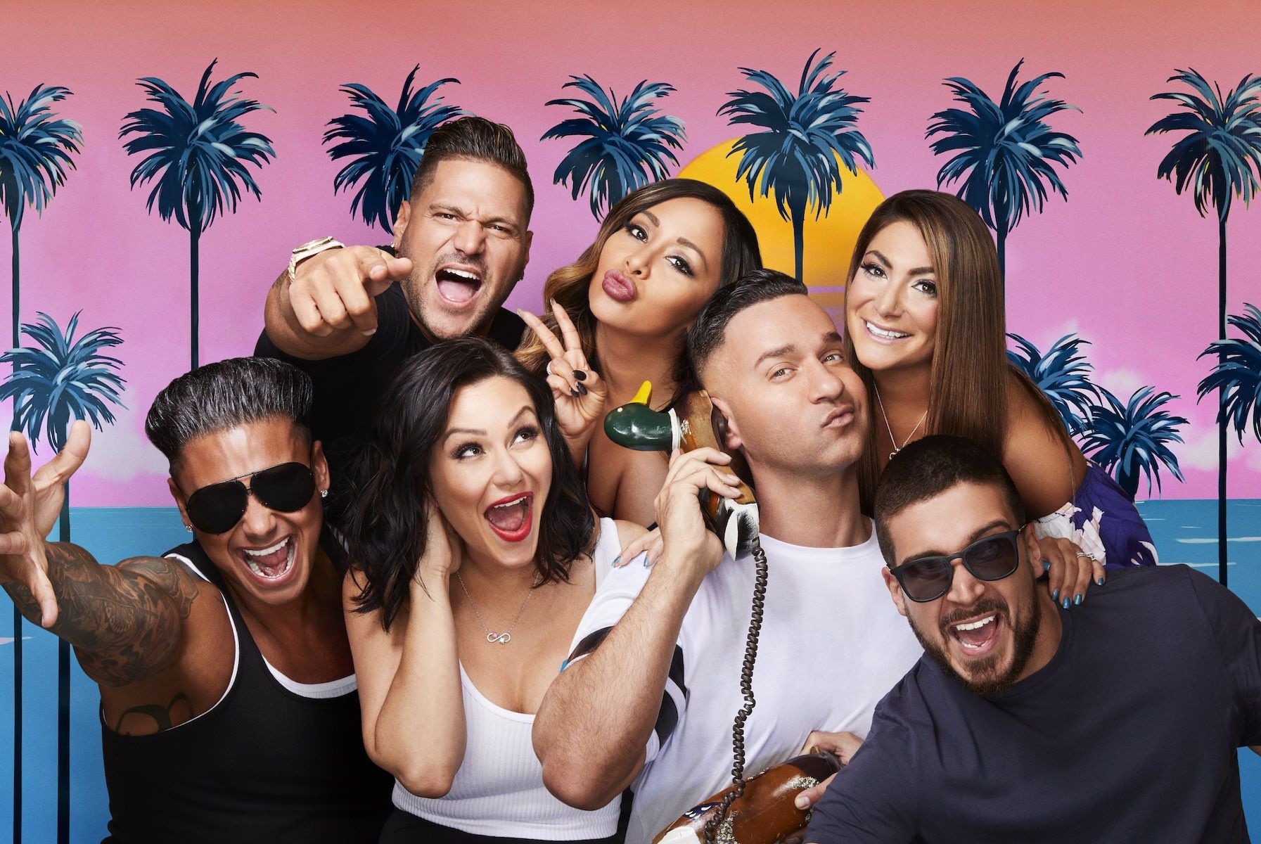 Nicole 'Snooki' Polizzi, Deena Cortese, Paul 'Pauly D' Delvecchio, Jenni 'JWoww' Farley, Vinny Guadagnino, Ronnie Ortiz-Magro, and Mike 'The Situation Sorrentino