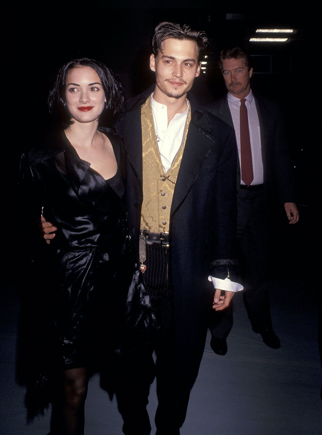 Winona Ryder and Johnny Depp attend the 'Edward Scissorhands' Westwood Premiere in 1990