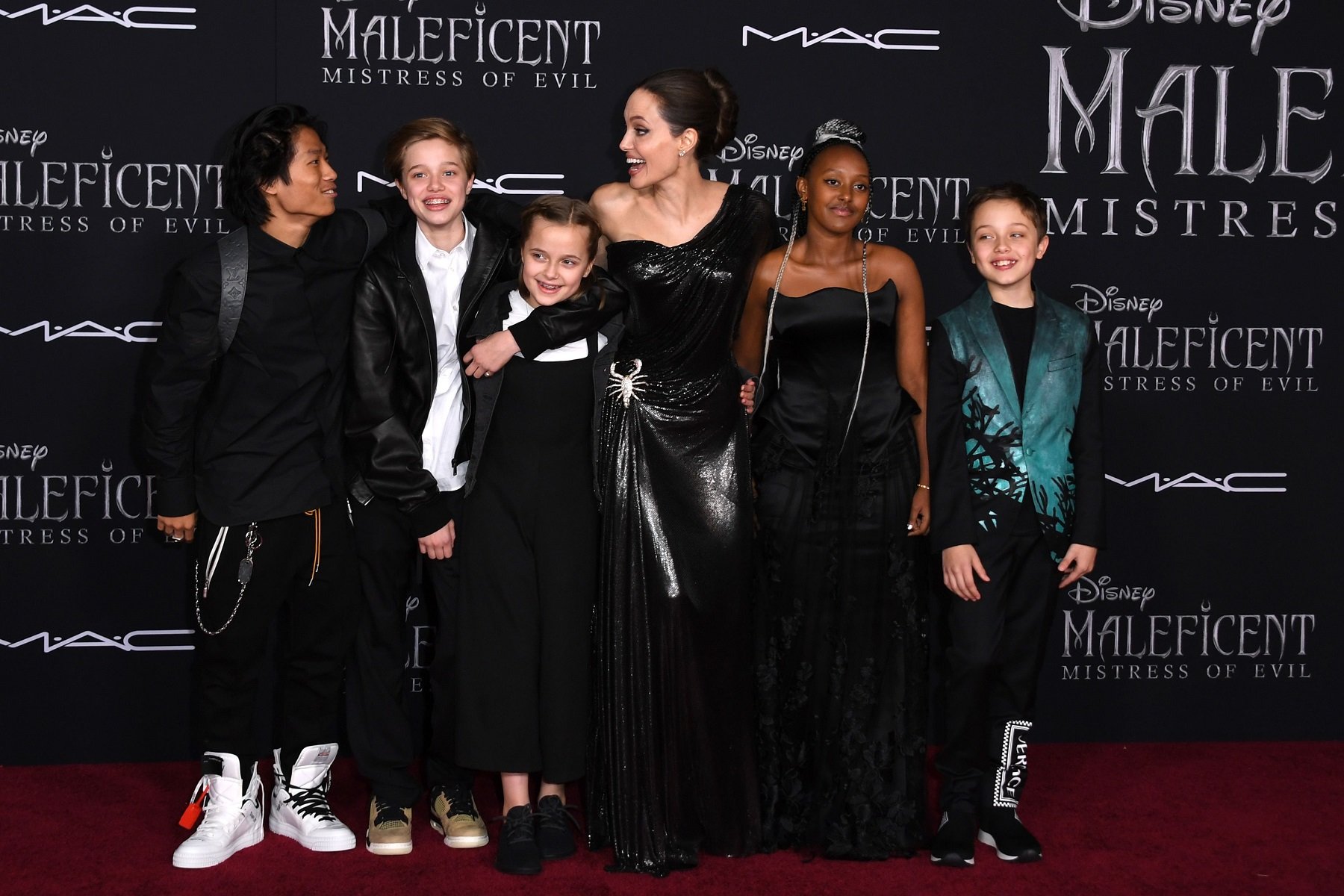 Angelina Jolie with Pax Thien Jolie-Pitt, Shiloh Nouvel Jolie-Pitt, Vivienne Marcheline Jolie-Pitt, Zahara Marley Jolie-Pitt, and Knox Leon Jolie-Pitt arrive for the world premiere of Disney's 'Maleficent: Mistress of Evil'