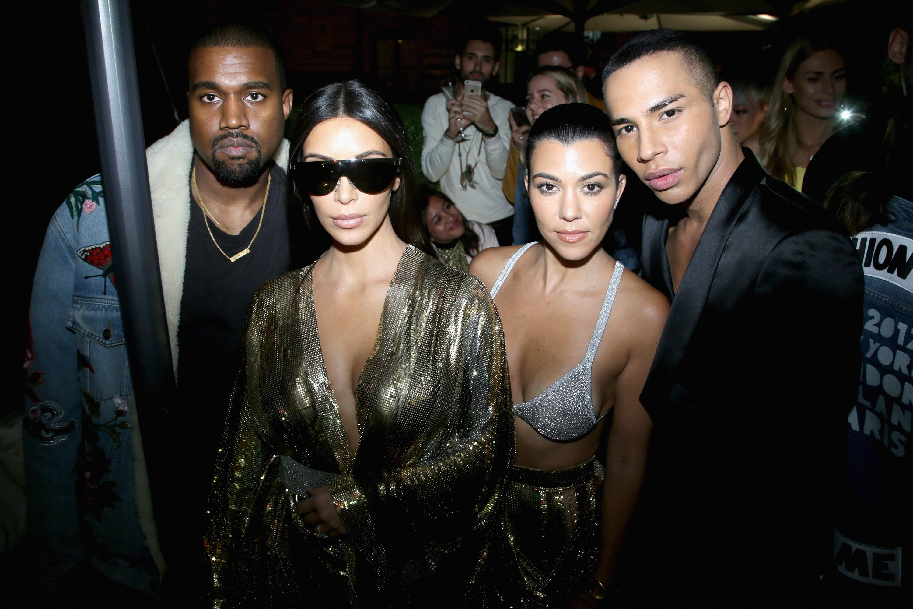 Kanye West, Kim Kardashian West, Kourtney Kardashian, and Olivier Rousteing