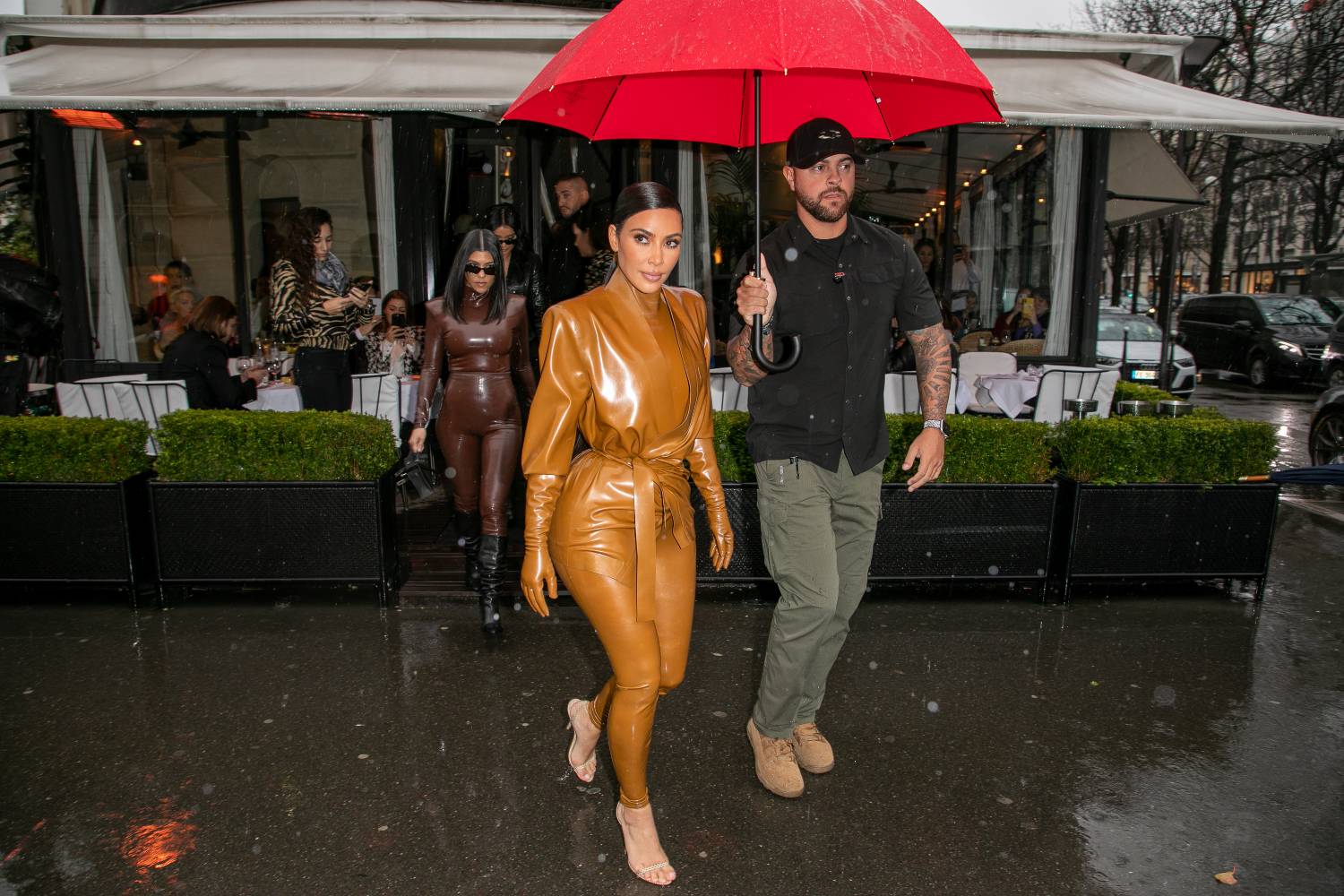 Kim Kardashian West is seen leaving the L'Avenue restaurant on March 01, 2020 in Paris, France. 