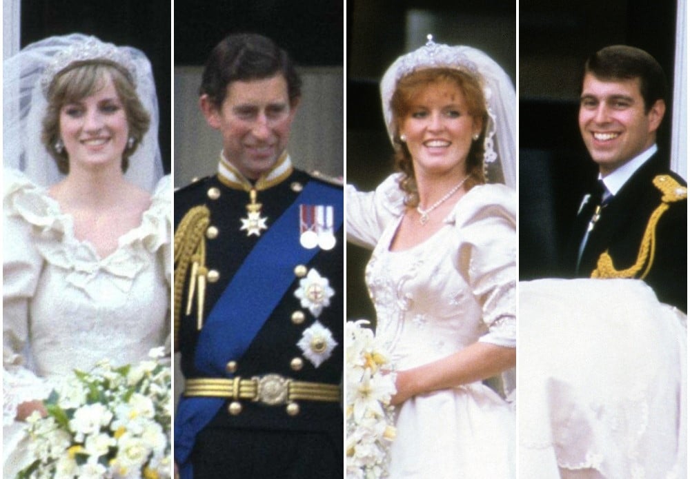 (L-R) Princess Diana, Prince Charles, Sarah Ferguson, and Prince Andrew